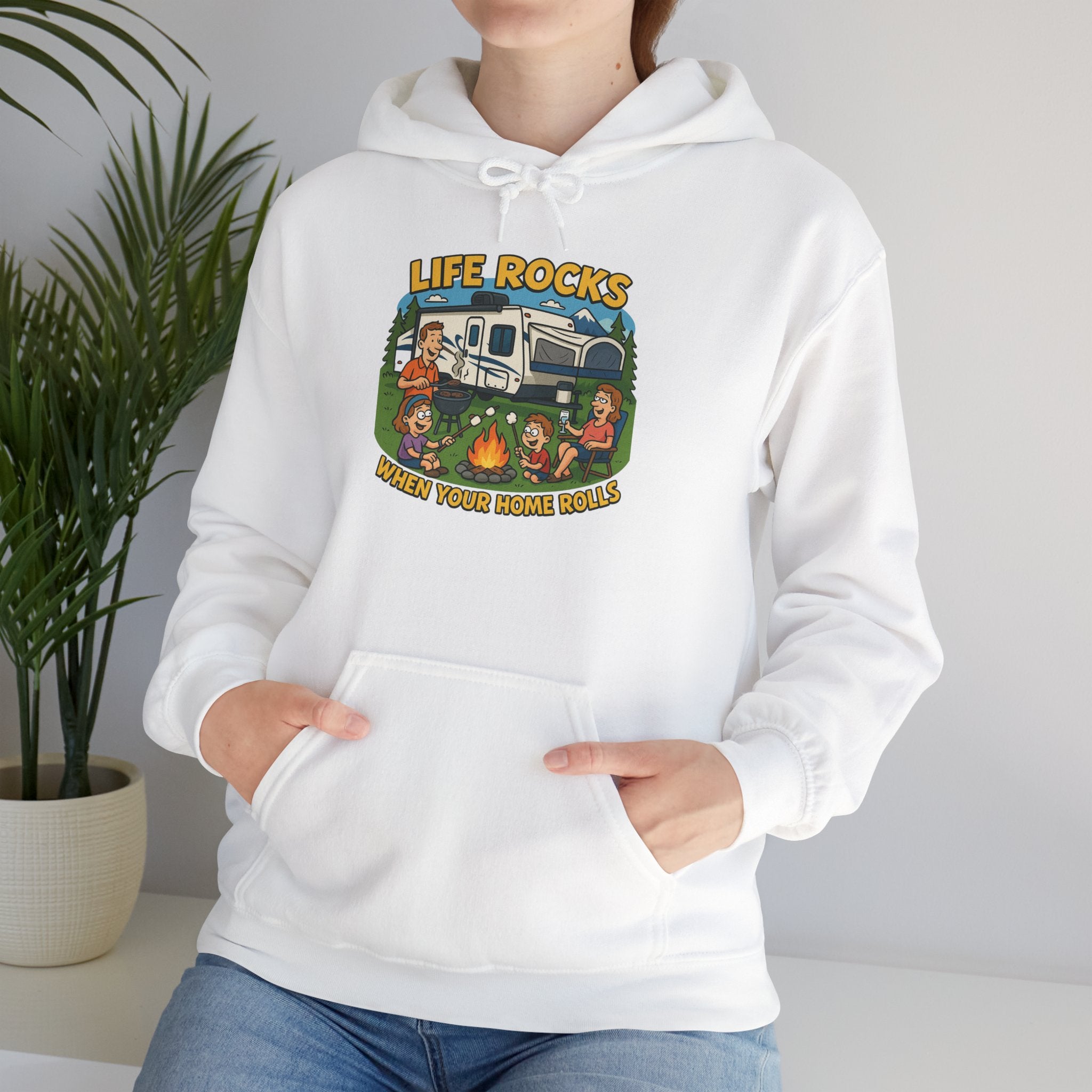 Campfire Adventure Hoodie with Retro Design, Cozy Gift for Outdoor Lovers, Perfect for Camping, Road Trips, and Casual Wear