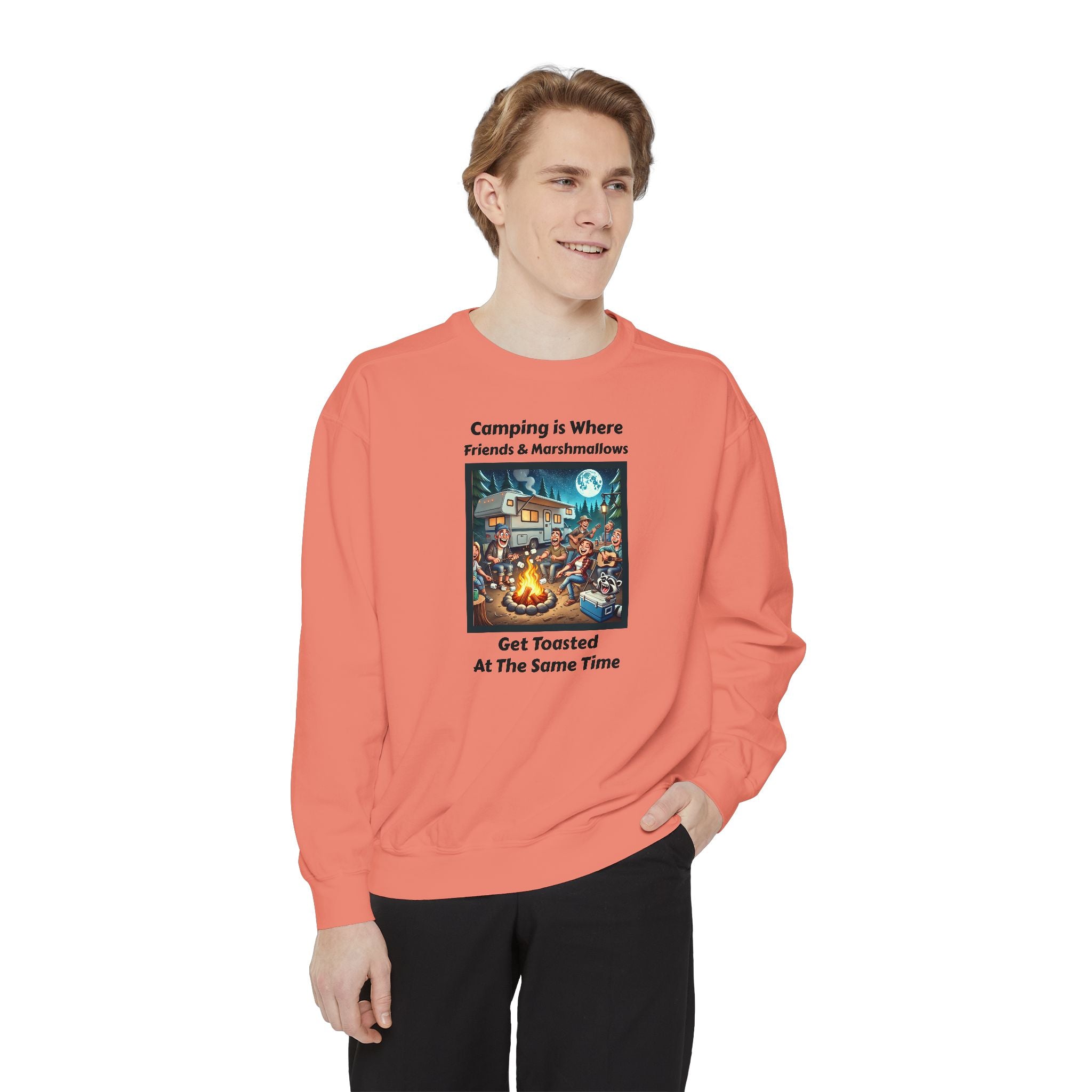 Unisex Garment-Dyed Sweatshirt - Camping is where friends and marshmallows get toasted at the same time