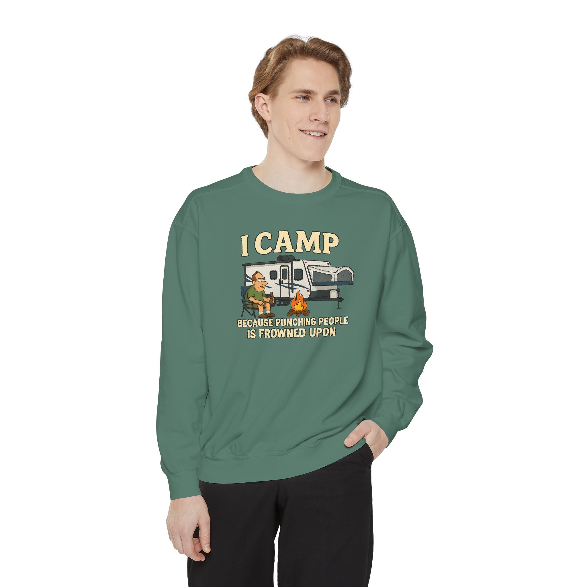 I Camp Unisex Garment-Dyed Sweatshirt - Cozy Camping Apparel for Outdoor Lovers