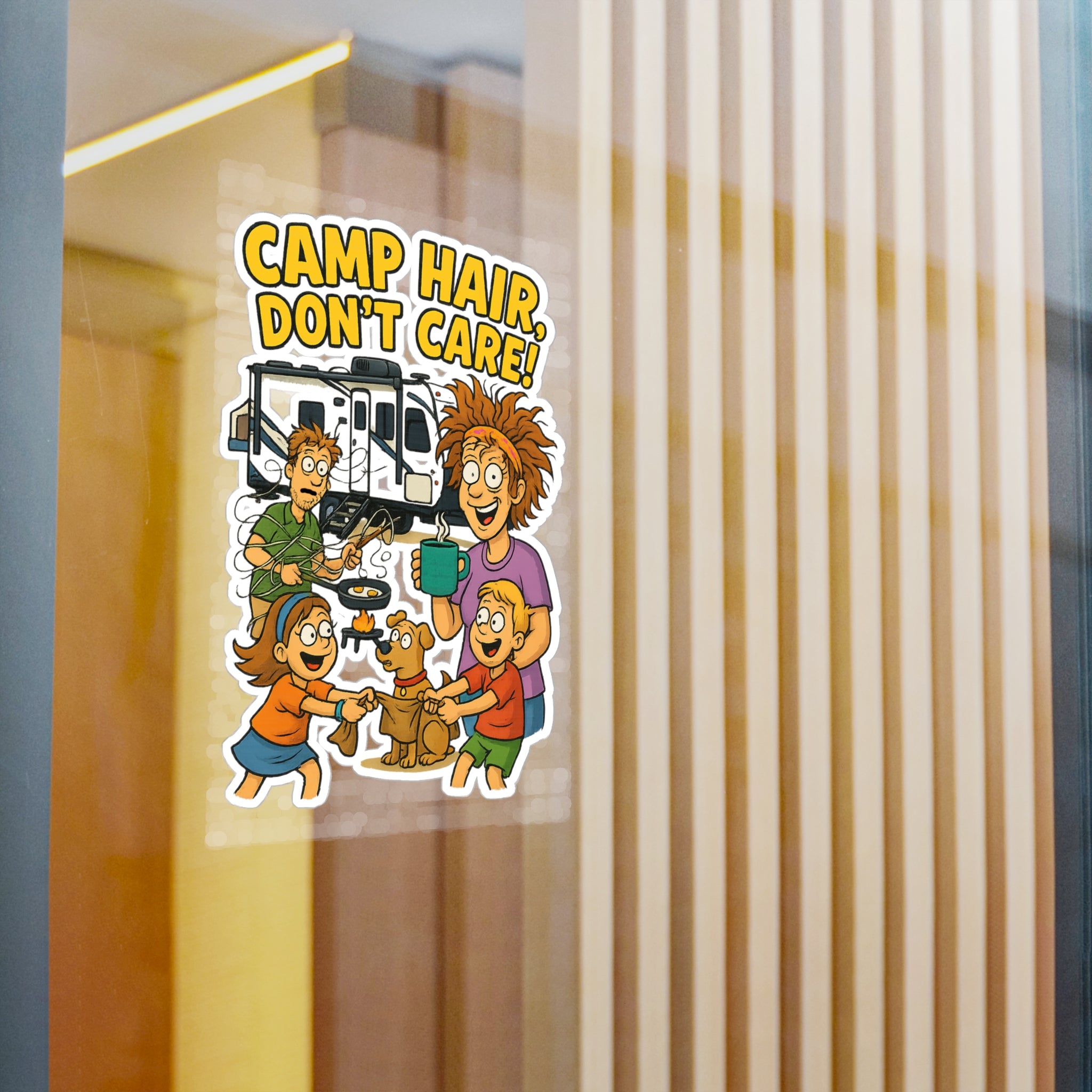 Camp Hair Don't Care Vinyl Decals, Fun Stickers for RV Campers, Outdoor Adventure Decor, Family Road Trip Accessories, Car Window Stickers