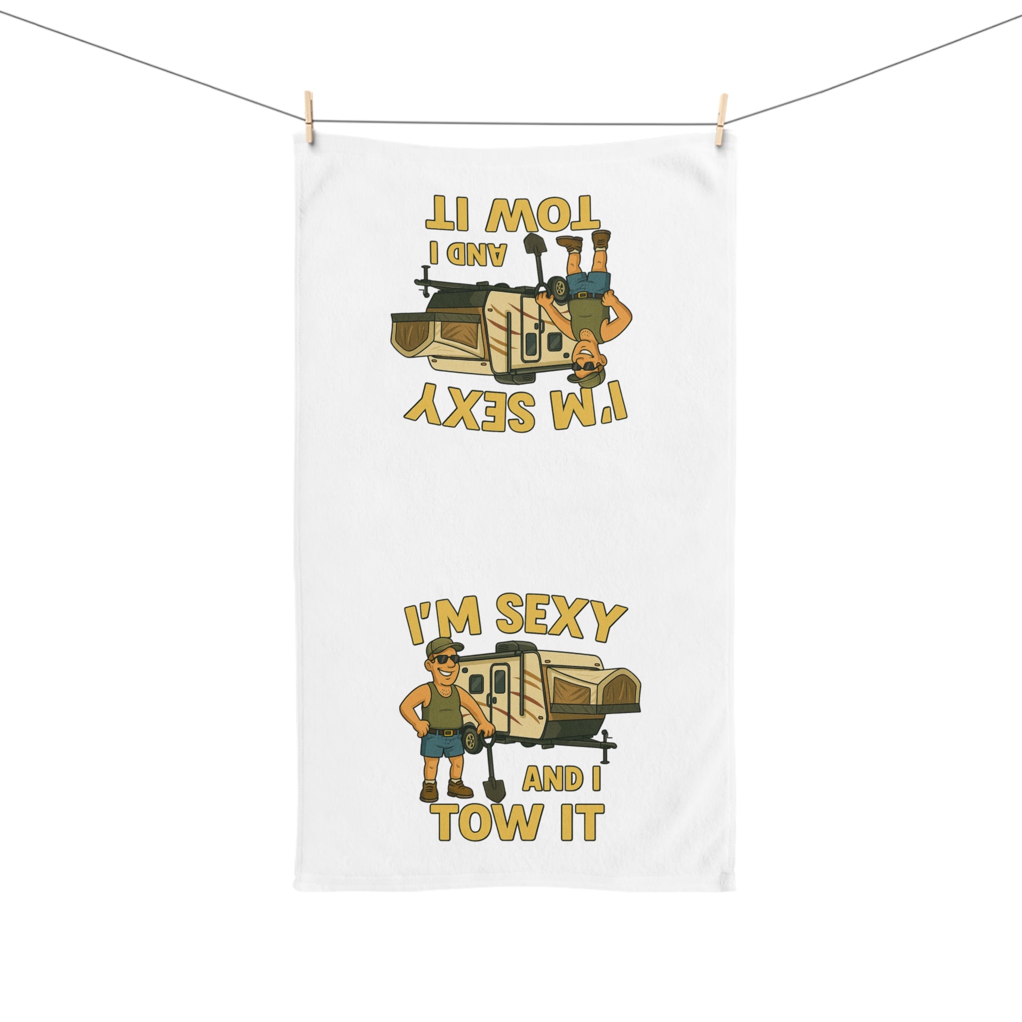 Playful Camping Hand Towel, Fun Kitchen Decor, Unique Gift for Him, RV Lover, Humor Towel for Outdoor Enthusiasts