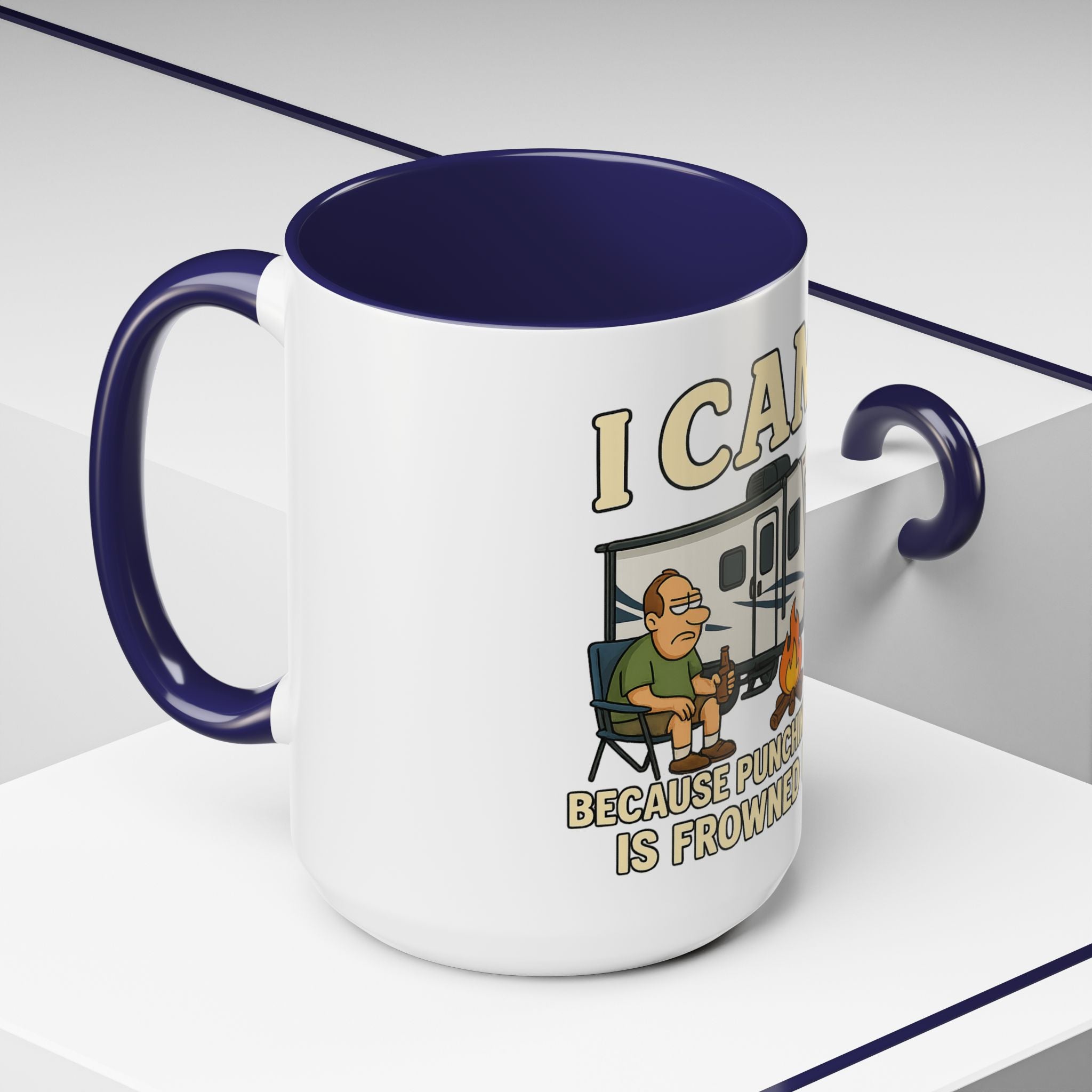 Camping Humor Coffee Mug - I Camp Because Punching People is Frowned Upon