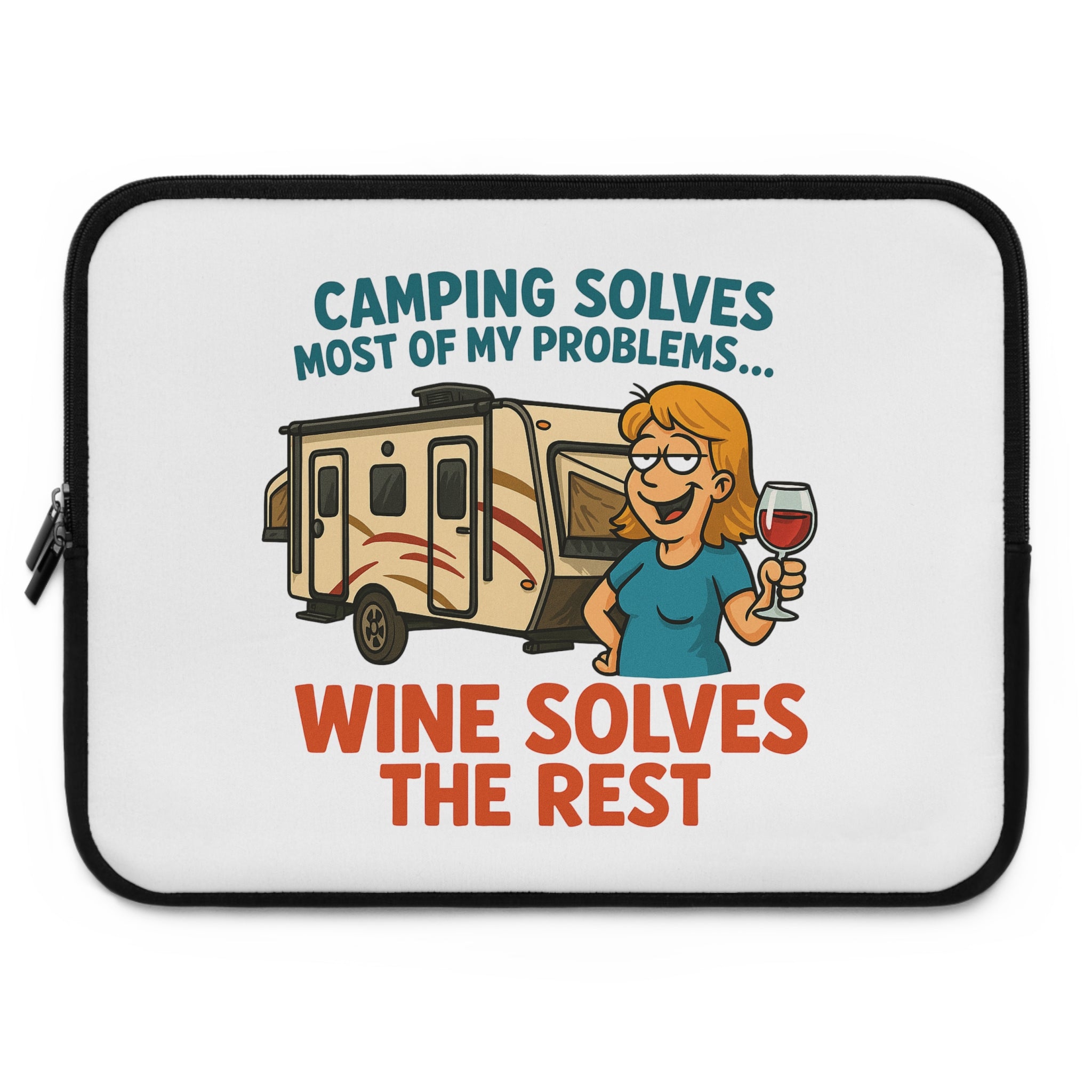 Camping Wine Lover's Laptop Sleeve, Neoprene Case, RV Gift, Wine Enthusiast Accessory, Outdoor Adventure Organizer