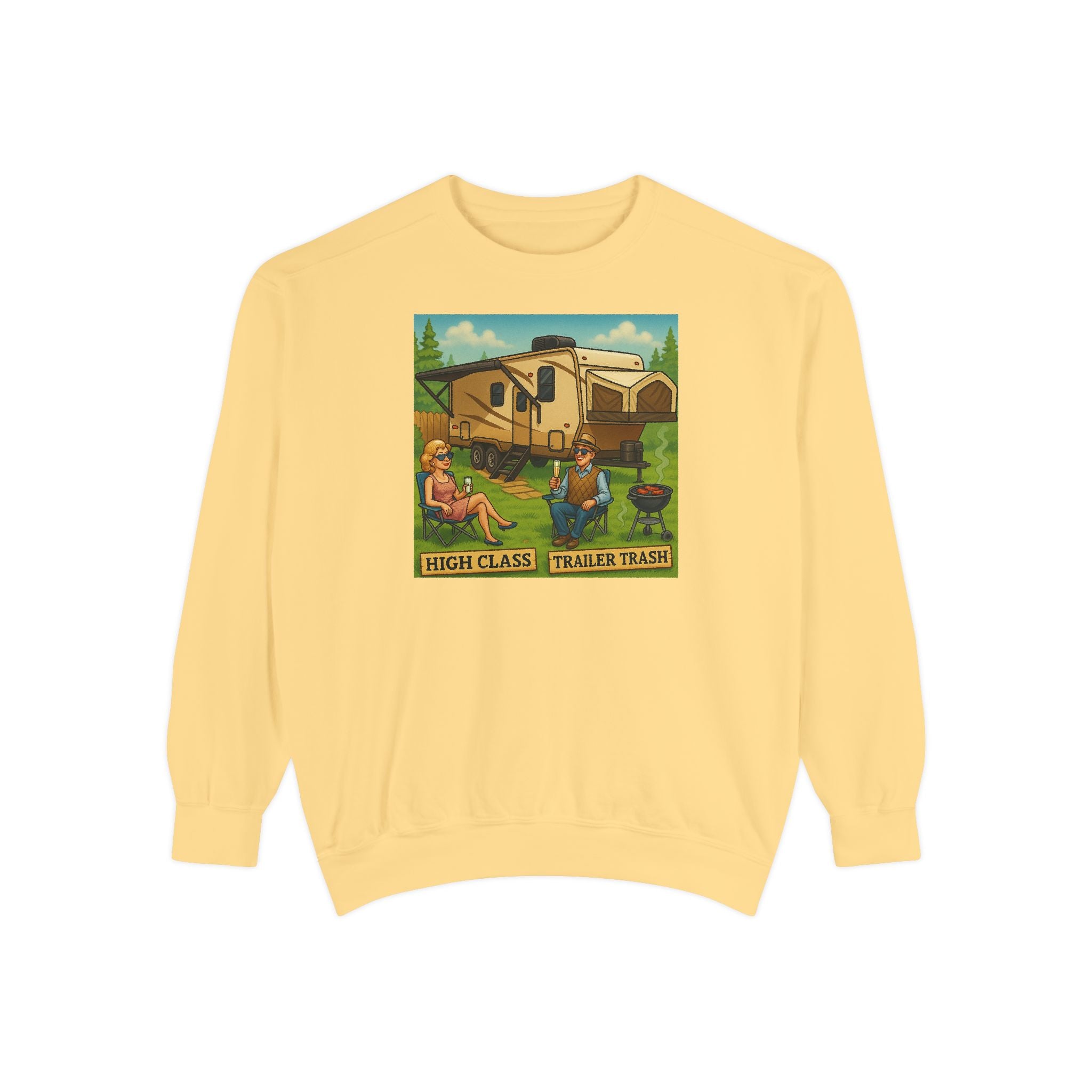 Vintage-Inspired Unisex Sweatshirt with 'High Class Trail Trash' Design