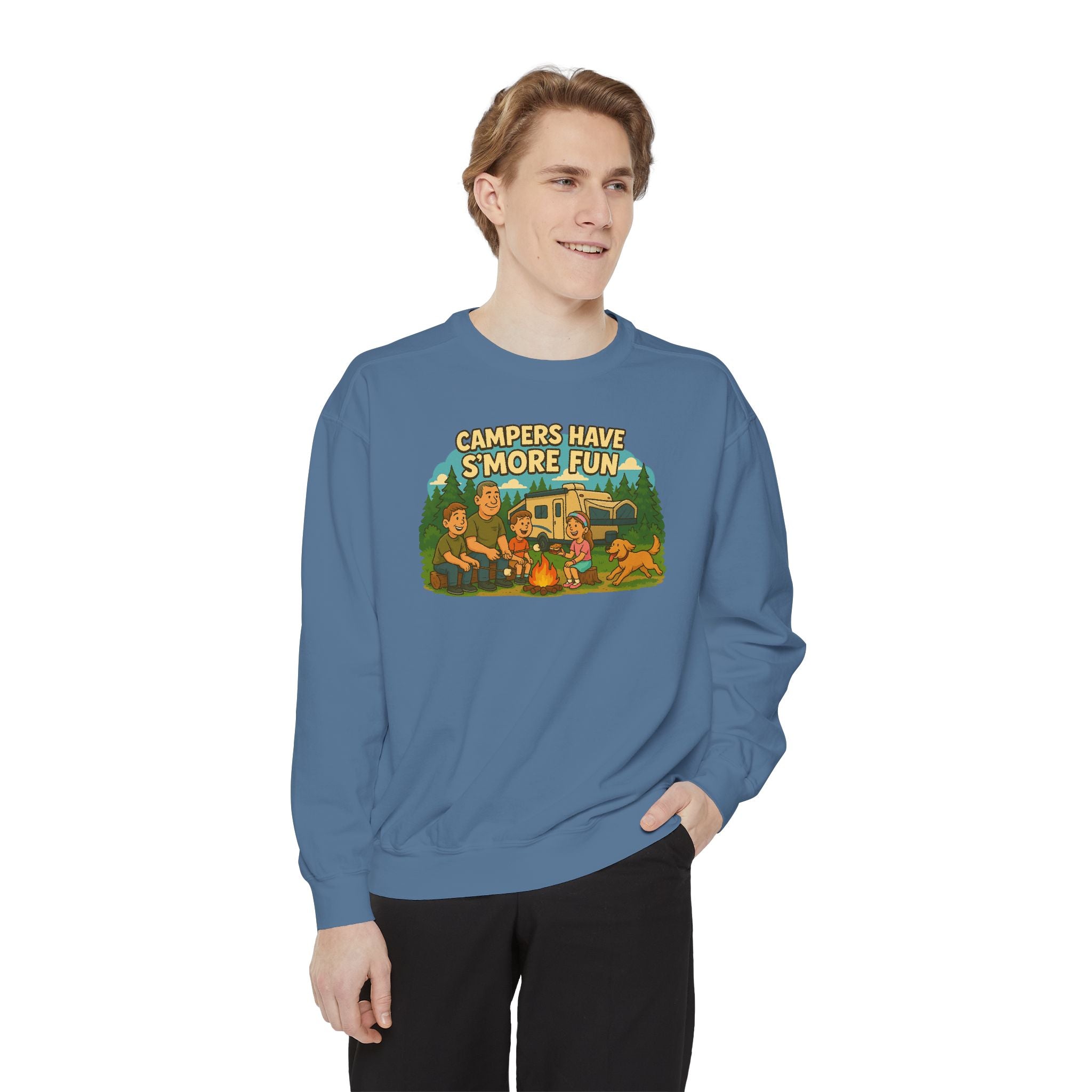 Camper Vibes Sweatshirt - Enjoy S'mores, Unisex Campfire Clothing, Perfect for Outdoor Adventures, Gift for Adventurers, Cozy Camping Attire