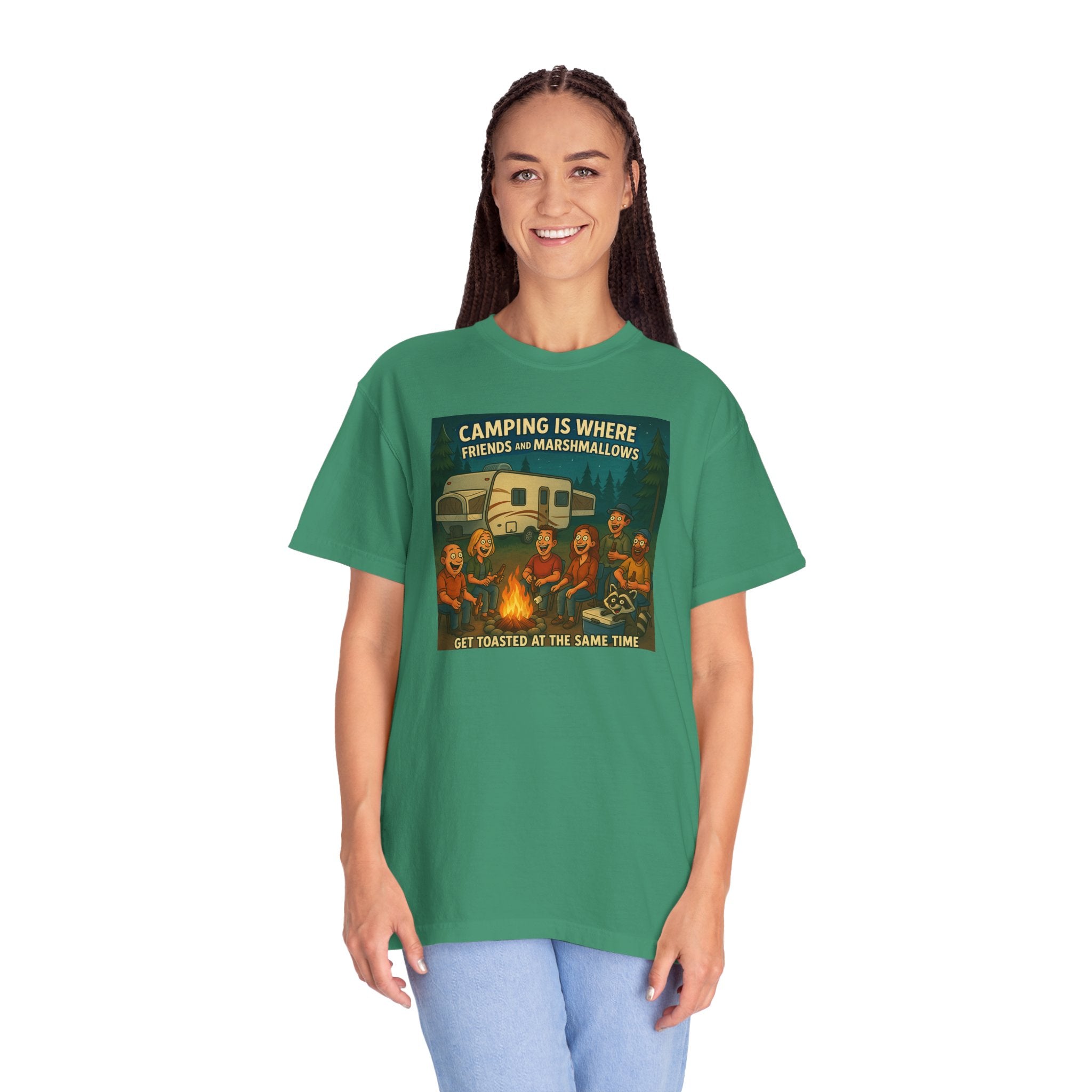 Camping T-Shirt: Get Toasted with Friends, Unisex Garment-Dyed Tee, Outdoor Adventure Shirt, Camping Gift, Summer BBQ Shirt, Family [...]