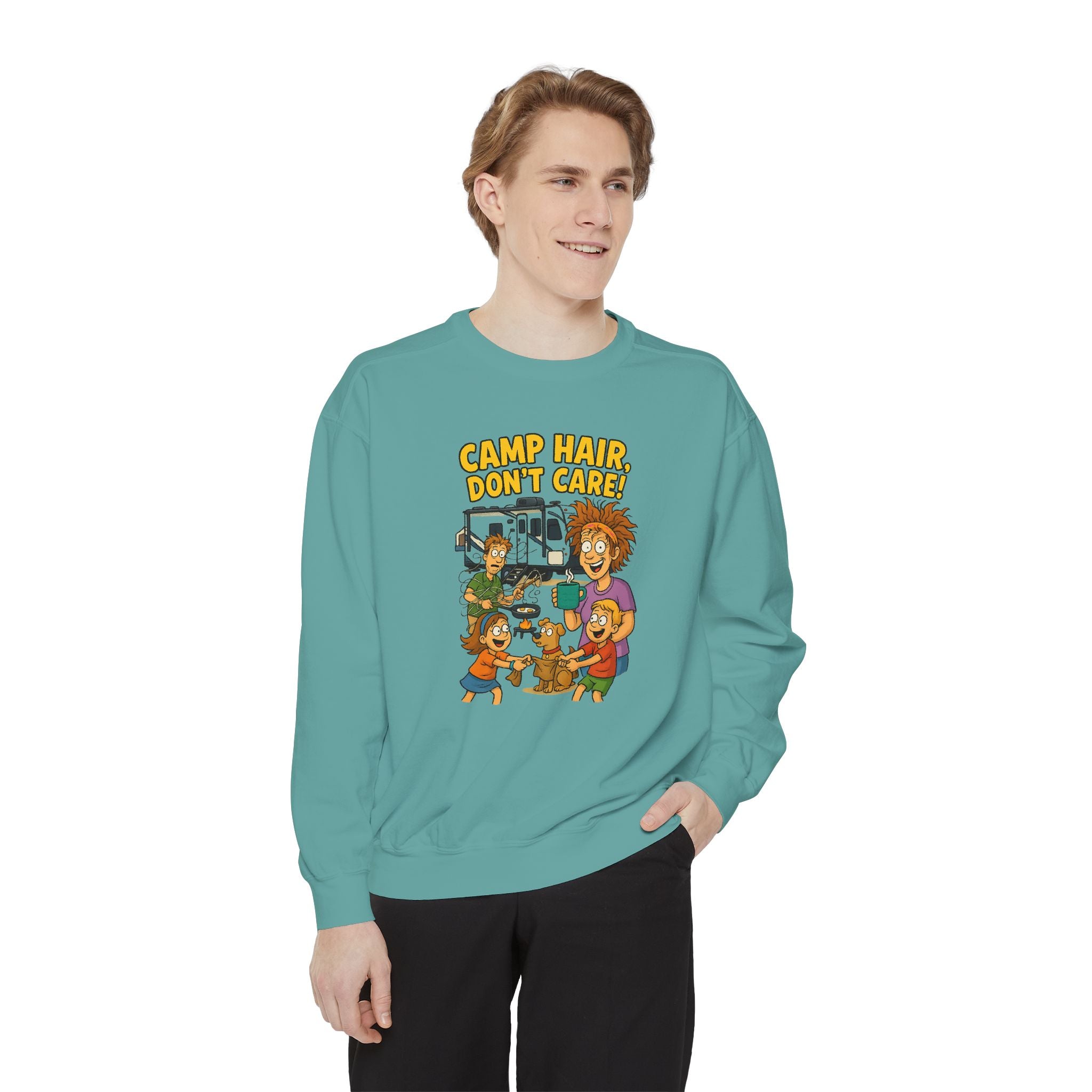 Camp Hair Don't Care Sweatshirt, Cozy Unisex Sweater, Perfect for Campers, Gift for Travel Lovers, Casual Outfit, All Season