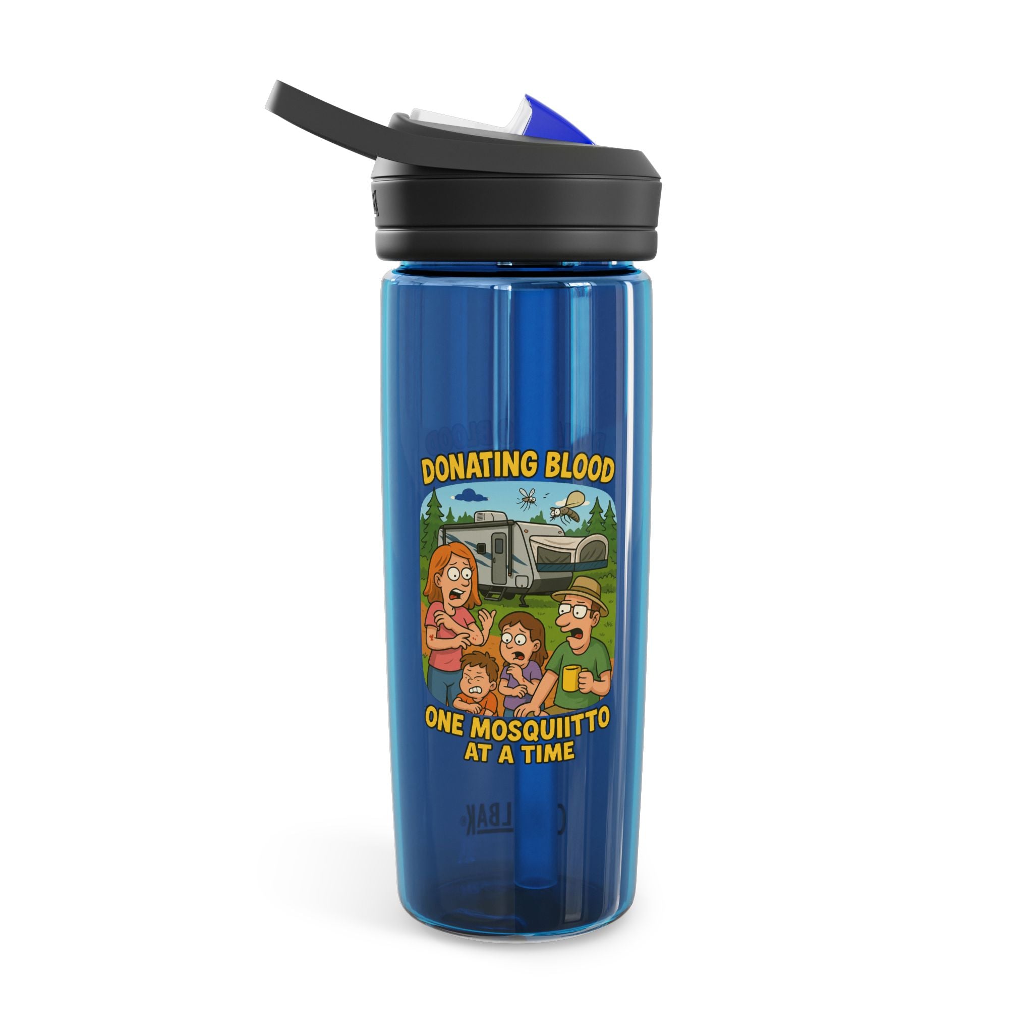 Fun Cartoon Water Bottle, Quirky Drinkware, Motivational Hydration, Eco-Friendly Gift, Ideal for Campers, Perfect for Summer, Donation Theme