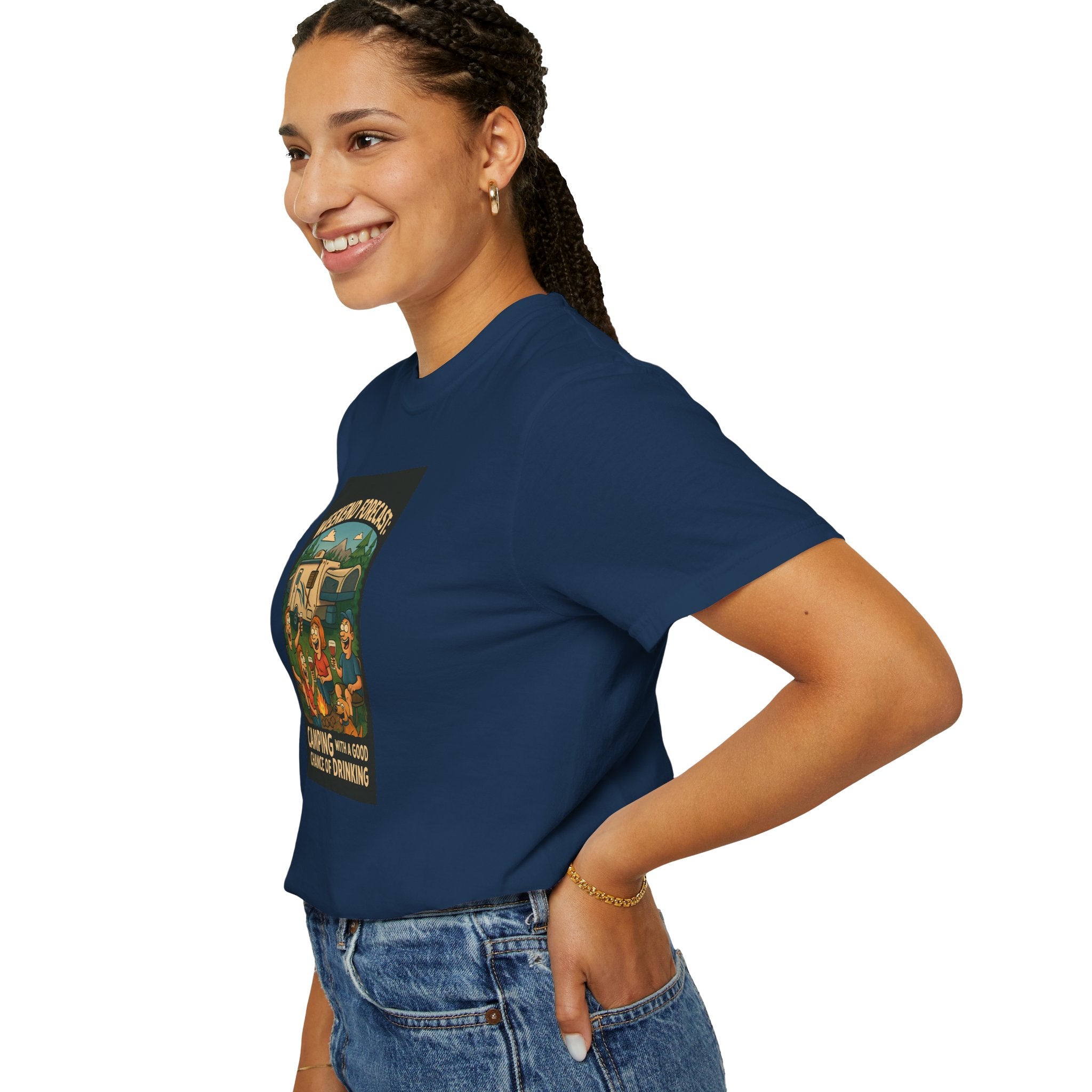 Camping Forecast T-Shirt, Unisex Graphic Tee, Gift for Campers, Outdoor Adventure Apparel, Weekend Getaway Shirt, Nature Lover's Tee