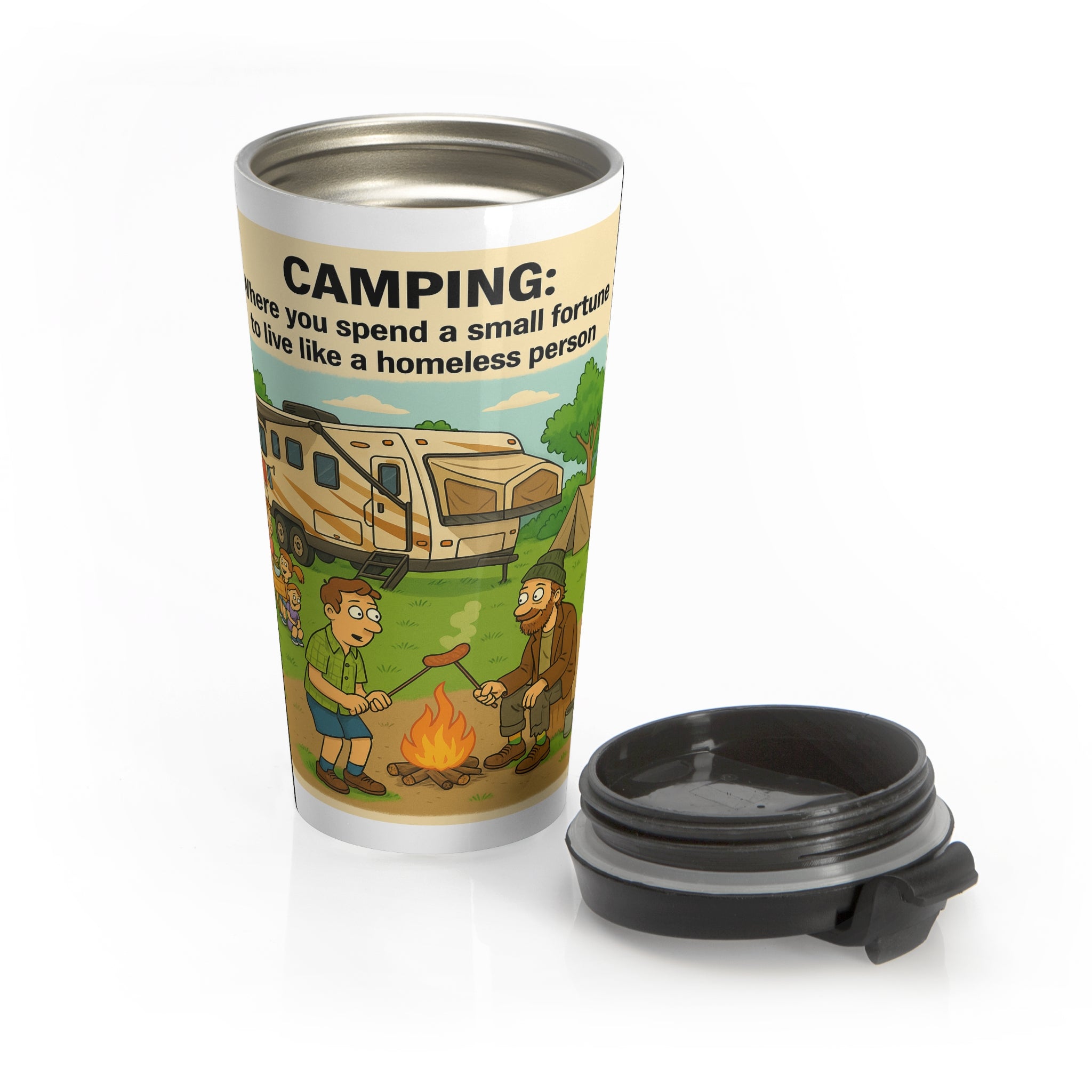 Camping Adventure Stainless Steel Travel Mug, Funny Coffee Cup, Eco-Friendly Travel Mug, Gift for Campers, Outdoor Enthusiast Mug