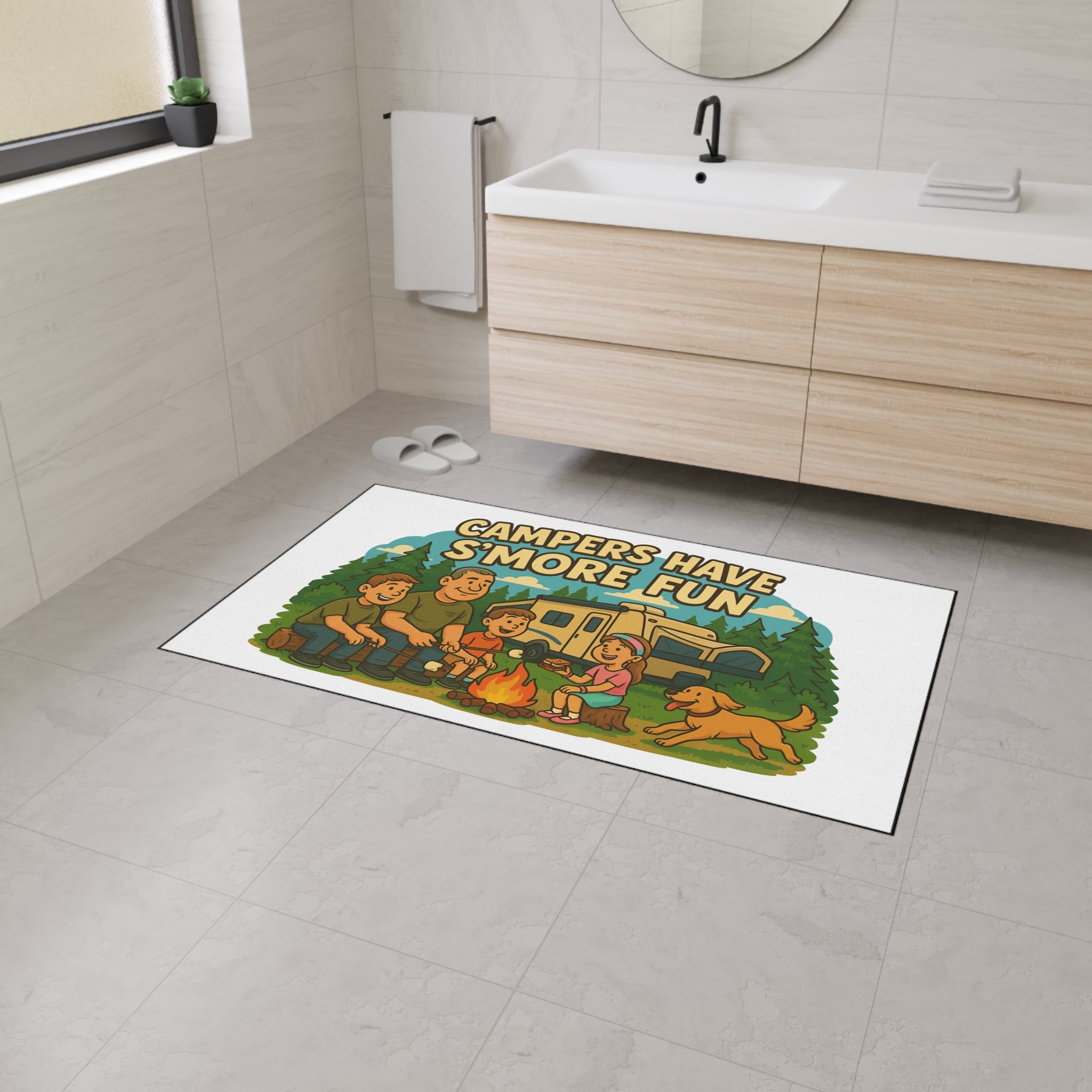 Campfire Fun Floor Mat - Family Camping Decor, Outdoor Rug, S'mores Theme Mat, RV Welcome Mat, Adventurer Gift
