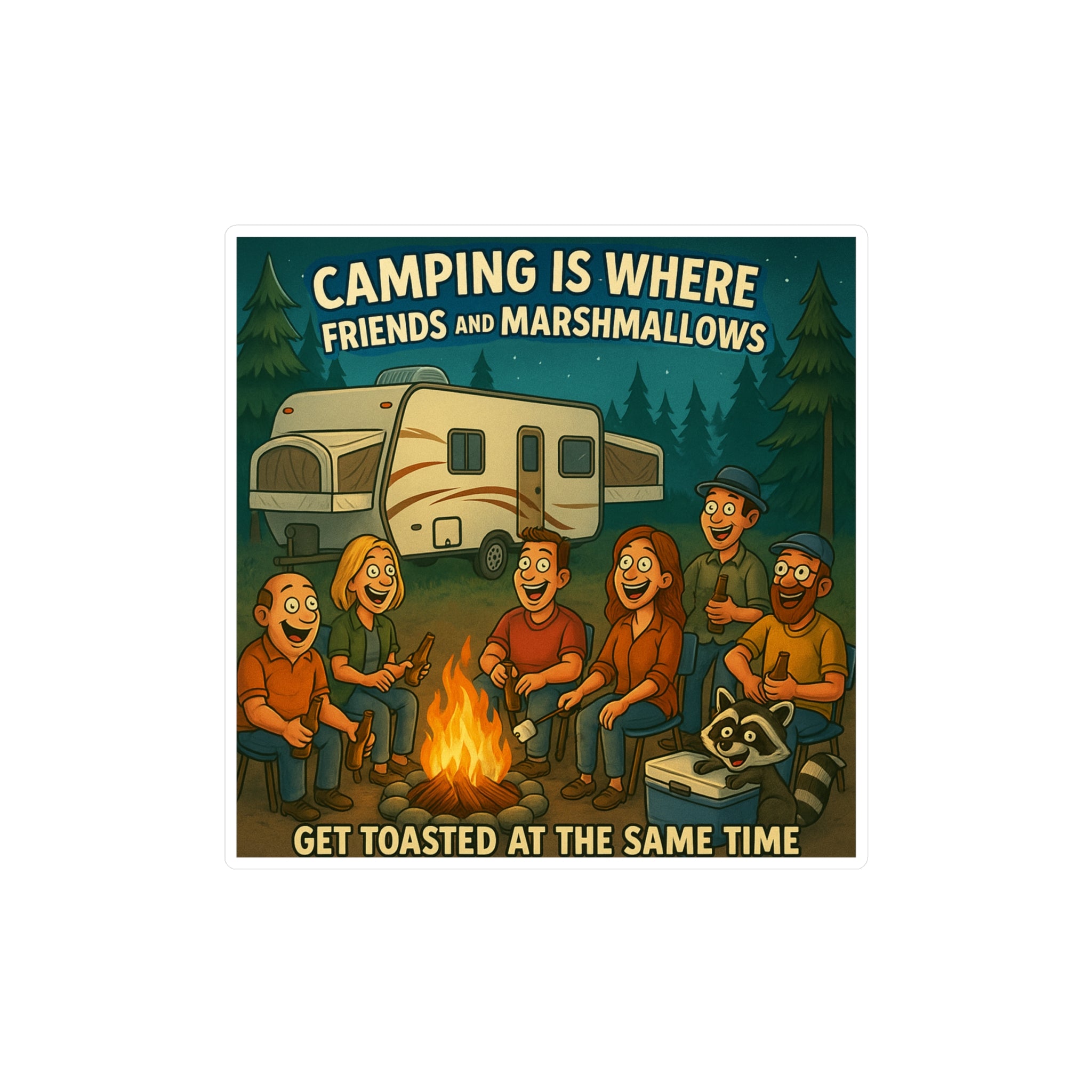 Camping Friends Kiss-Cut Vinyl Decals - Fun Outdoor Decor, Stickers for Campers, Personalized Gifts, Home Office Wall Art, Adventure Decor