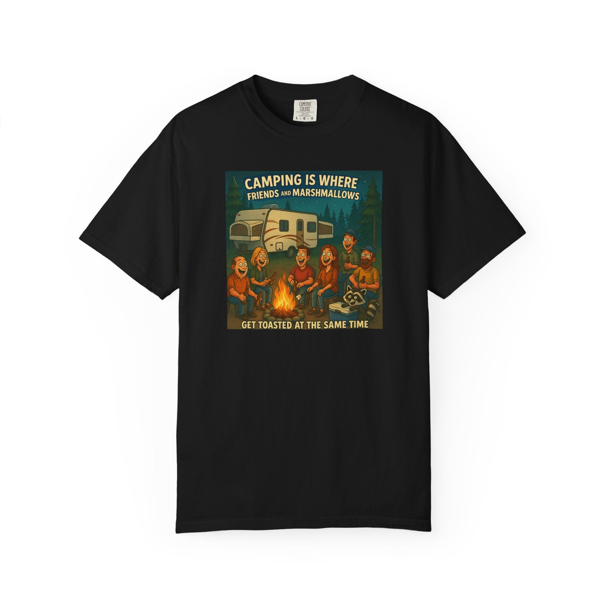 Camping T-Shirt: Get Toasted with Friends, Unisex Garment-Dyed Tee, Outdoor Adventure Shirt, Camping Gift, Summer BBQ Shirt, Family [...]