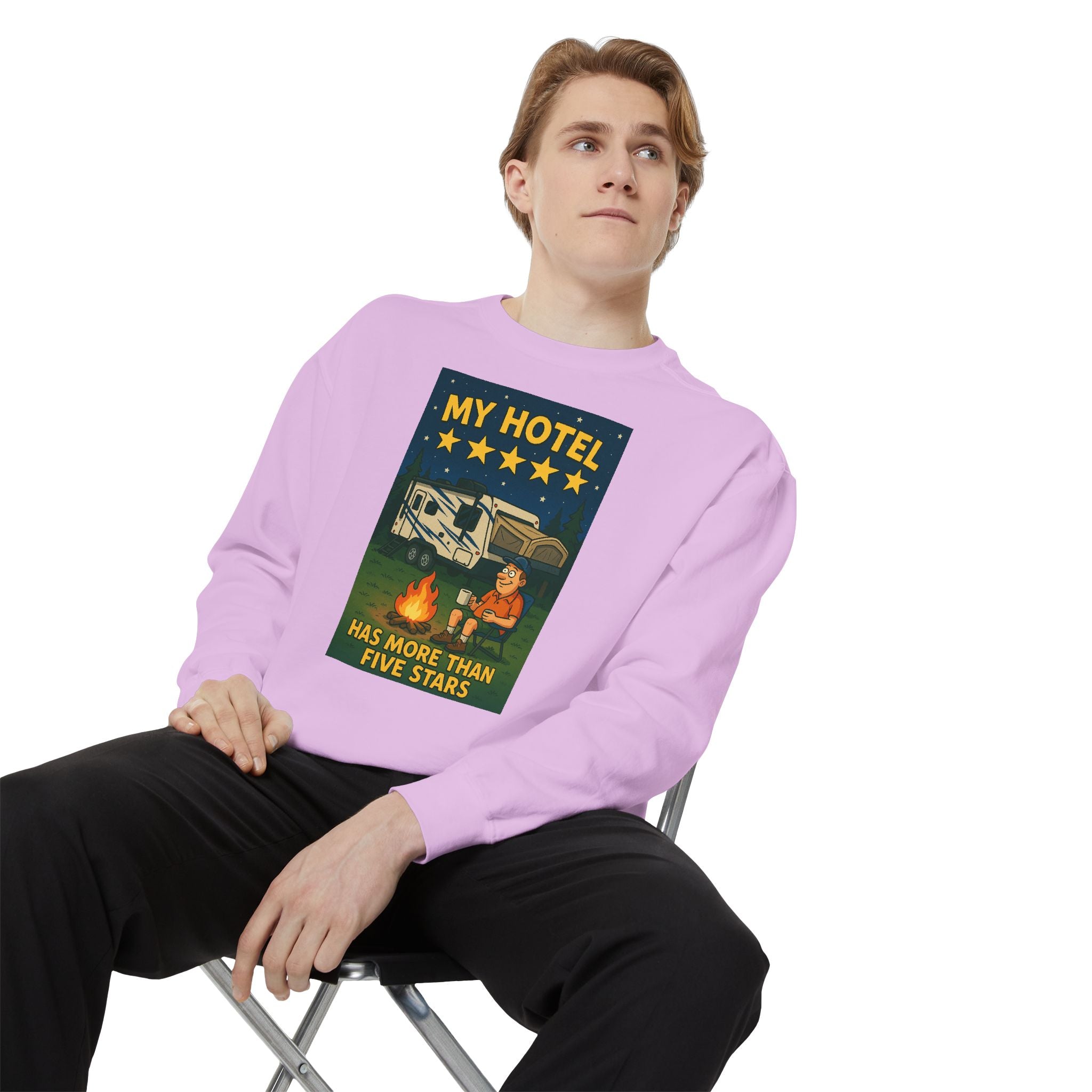 My Hotel Sweatshirt - Cozy Camping Apparel, Unisex Garment-Dyed Sweatshirt for Outdoor Lovers, Perfect for Bonfire Nights, Gift for Campers