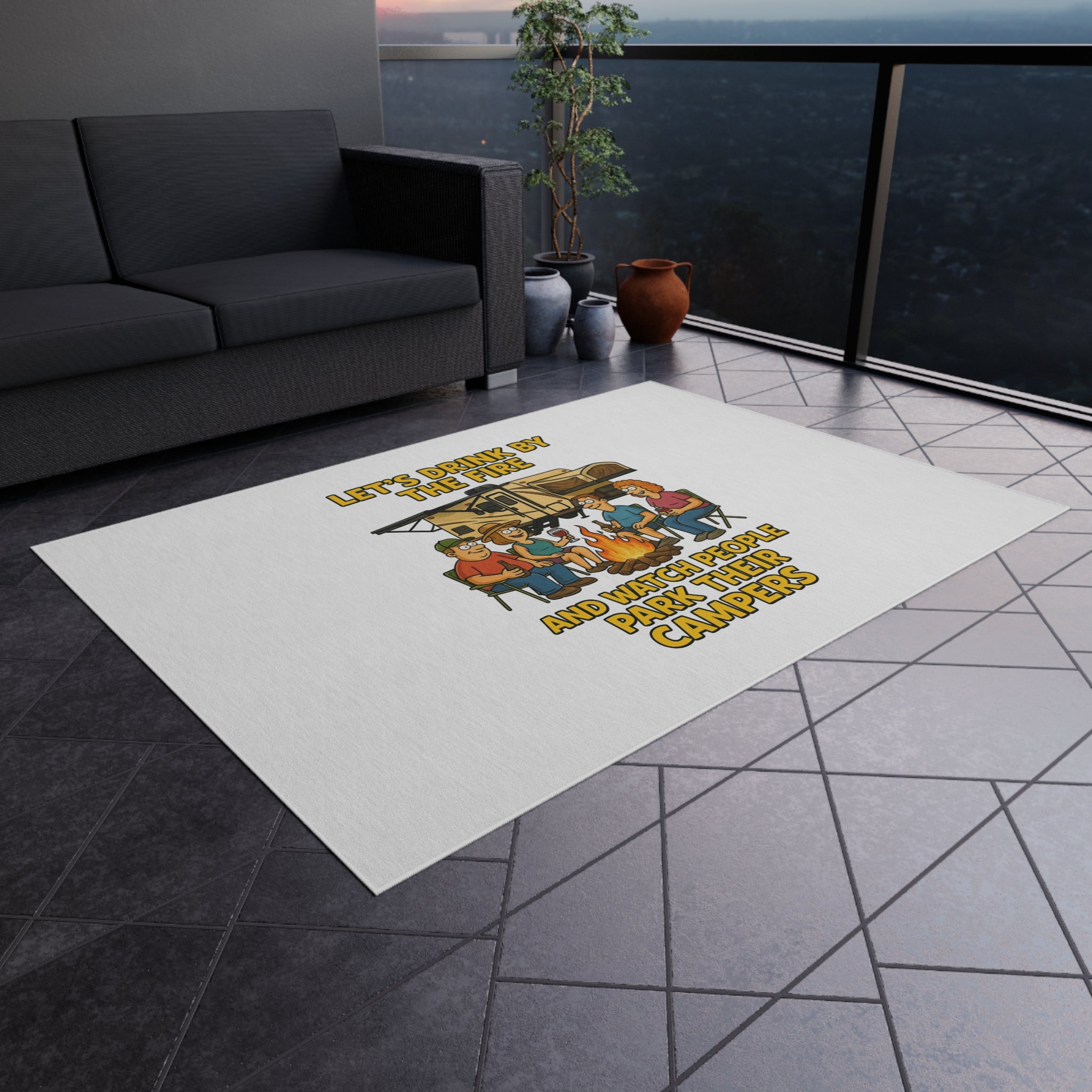 Outdoor Campfire Rug - Fun Camping Decor, RV Accessories, Family Gatherings, Outdoor Entertaining, Patio Mat