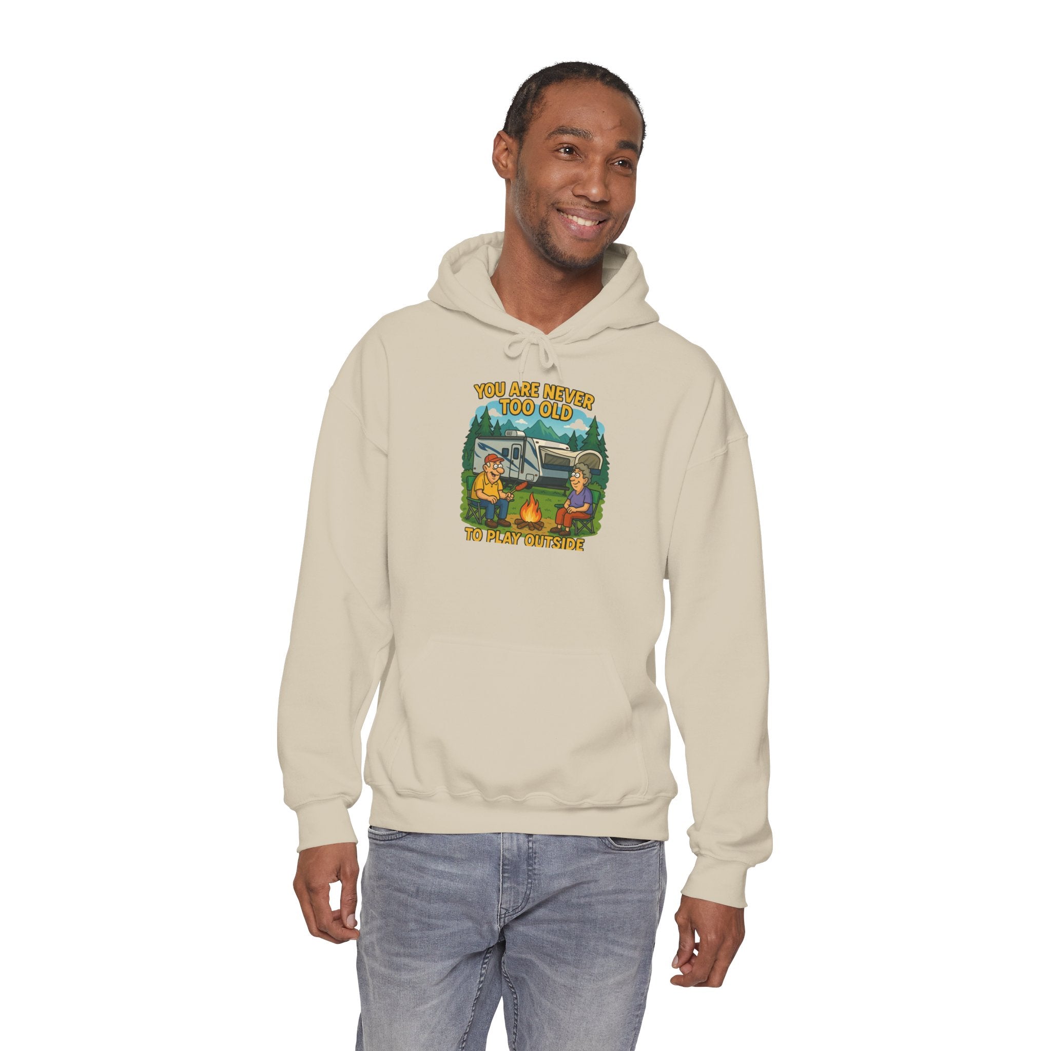 Campfire Adventure Hoodie - 'You Are Never Too Old to Play' Sweatshirt