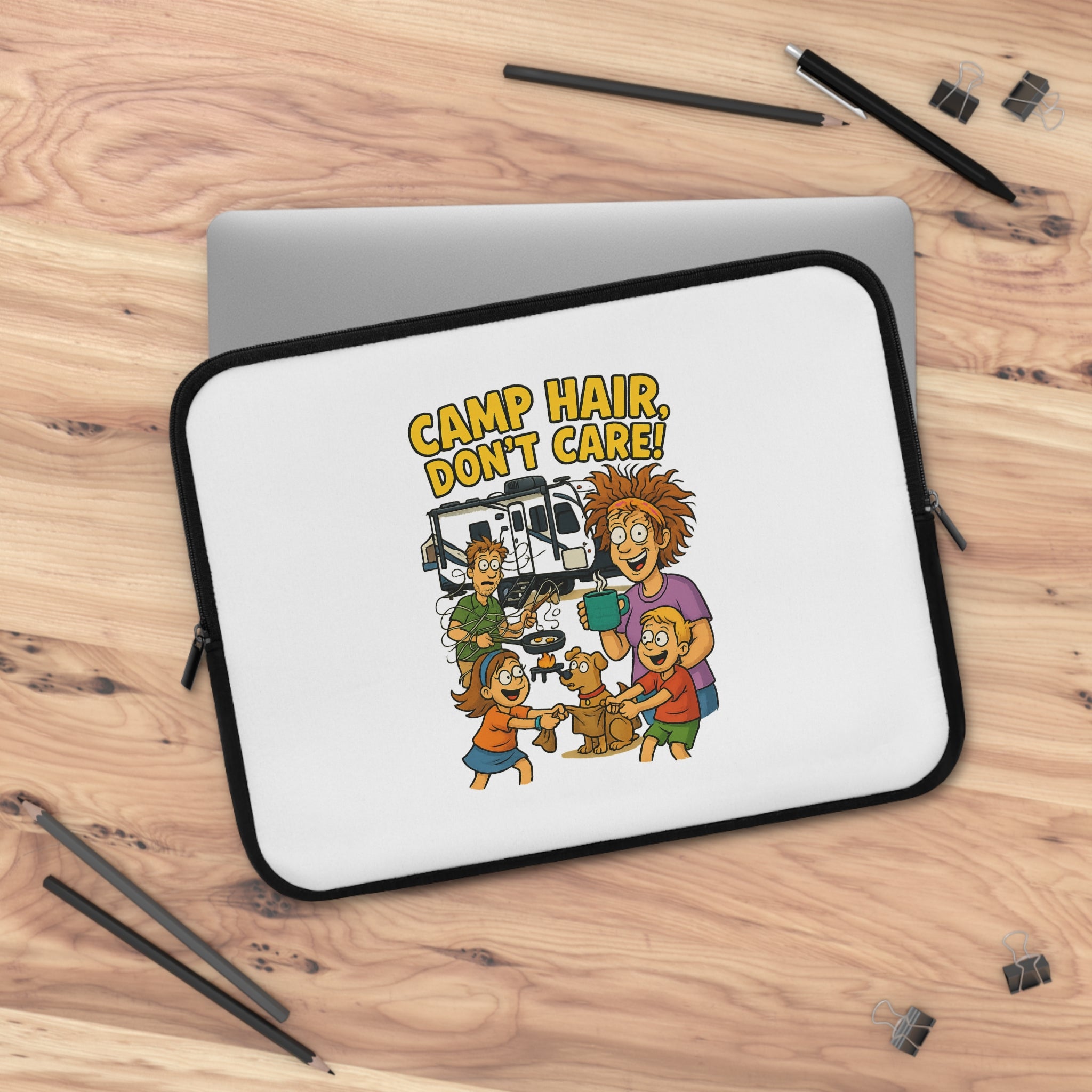 Laptop Sleeve, Camp Hair Don't Care Design, Cute Animal Lover Gift, Summer Camp Accessory, Travel Electronics Organizer