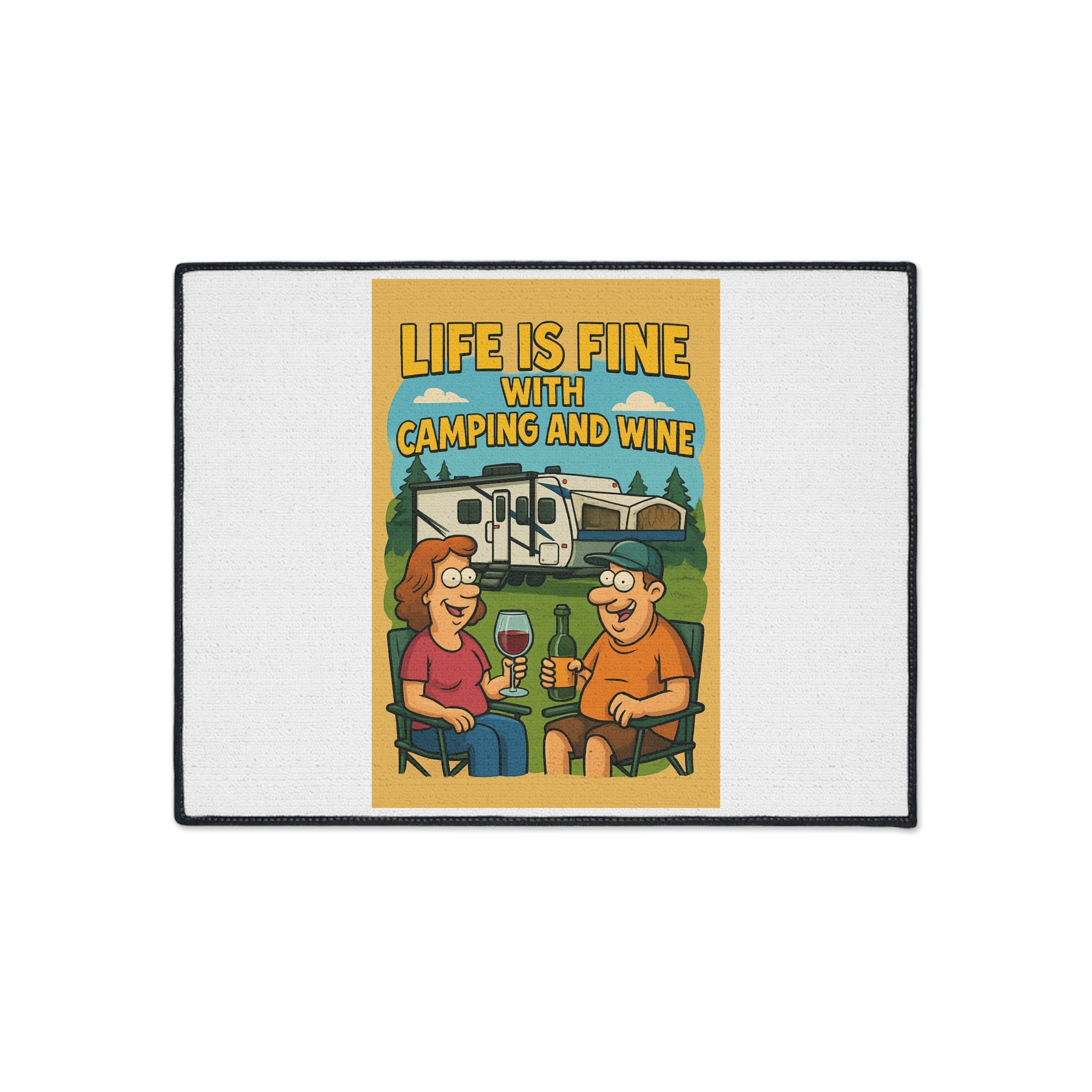 Camping & Wine Floor Mat, Outdoor Adventure Decor, RV Welcome Mat, Gifts for Campers, Fun Home Entrance Rug, Life is Fine with Camping [...]