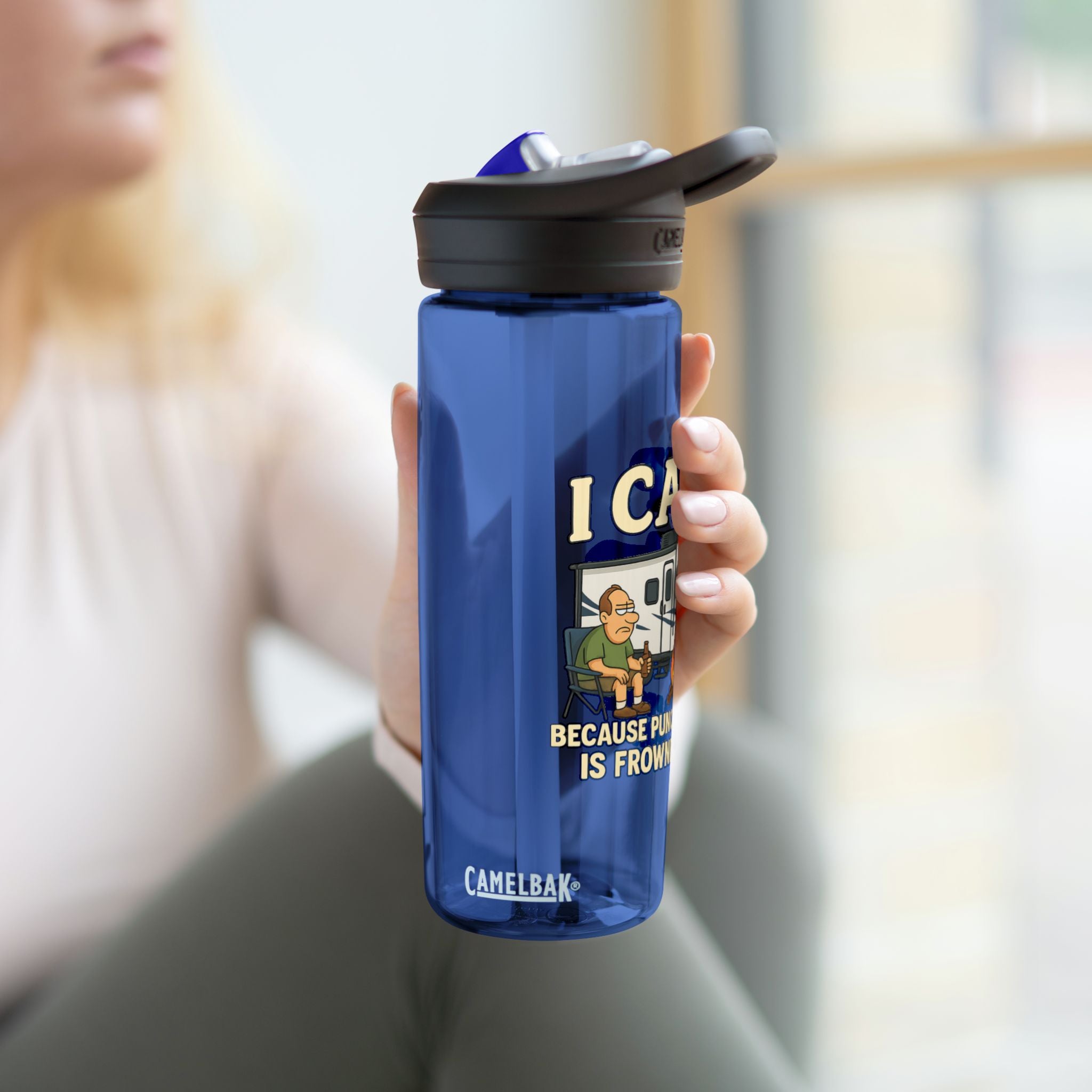 Funny Camping Water Bottle - I Camp Because Punching People is Frowned Upon