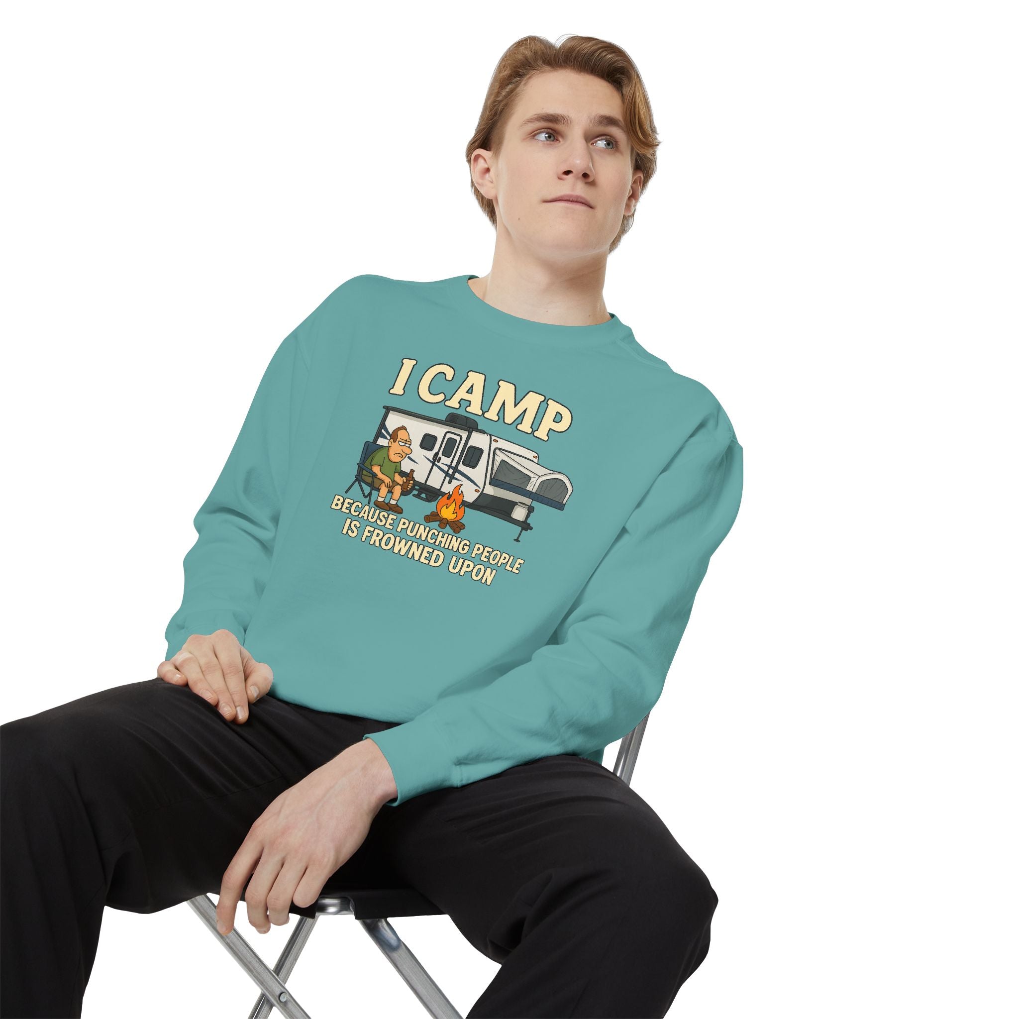 I Camp Unisex Garment-Dyed Sweatshirt - Cozy Camping Apparel for Outdoor Lovers