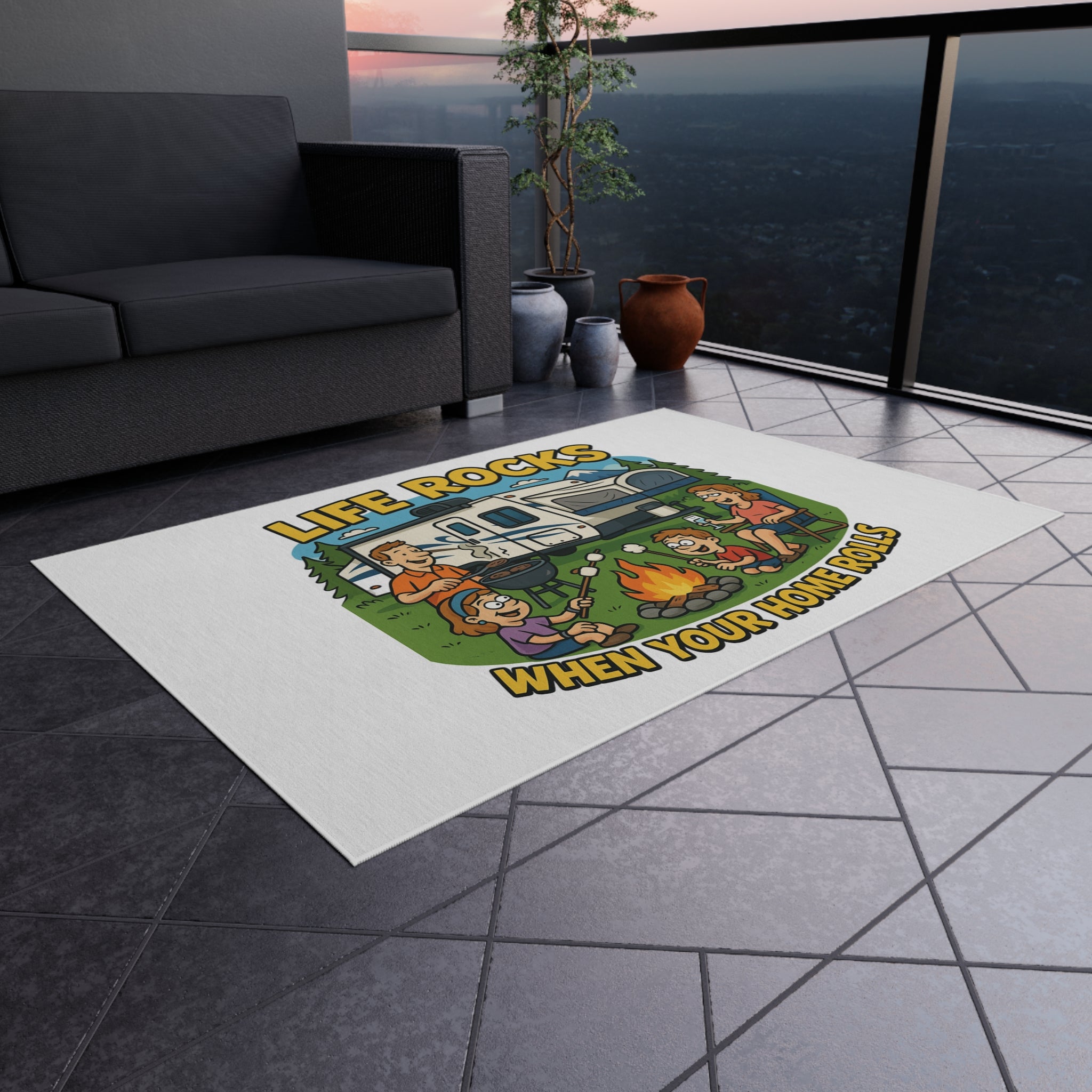 RV Life Outdoor Rug, Camping Decor Mat, Funny Welcome Home Rug, Patio Area Rug, Lightweight Outdoor Carpet