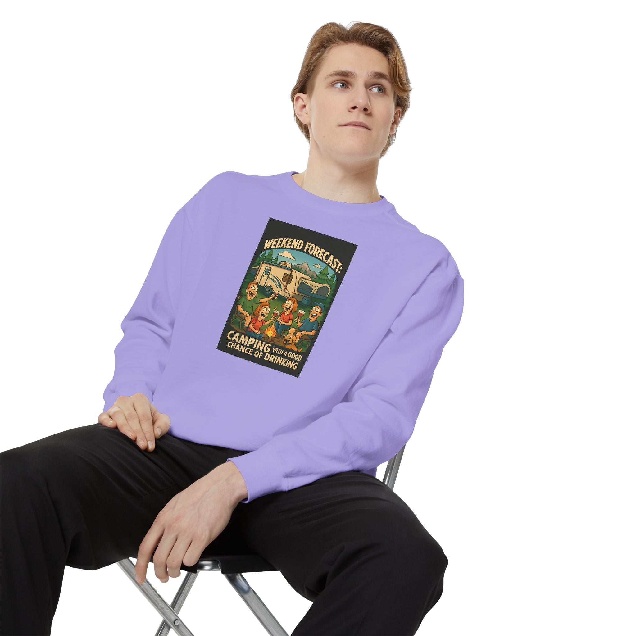 Weekend Forecast Camping Sweatshirt, Cozy Unisex Sweatshirt, Gift for Campers, Outdoor Adventure Apparel, Relaxed Fit Sweatshirt