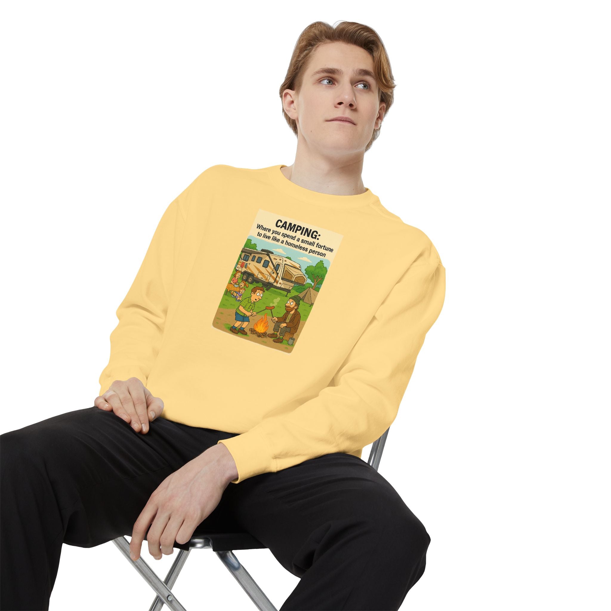 Camping Adventure Sweatshirt, Unisex Garment-DyedPullover, Cozy Casual Wear, Outdoor Enthusiast Gift, Camping Trip Apparel