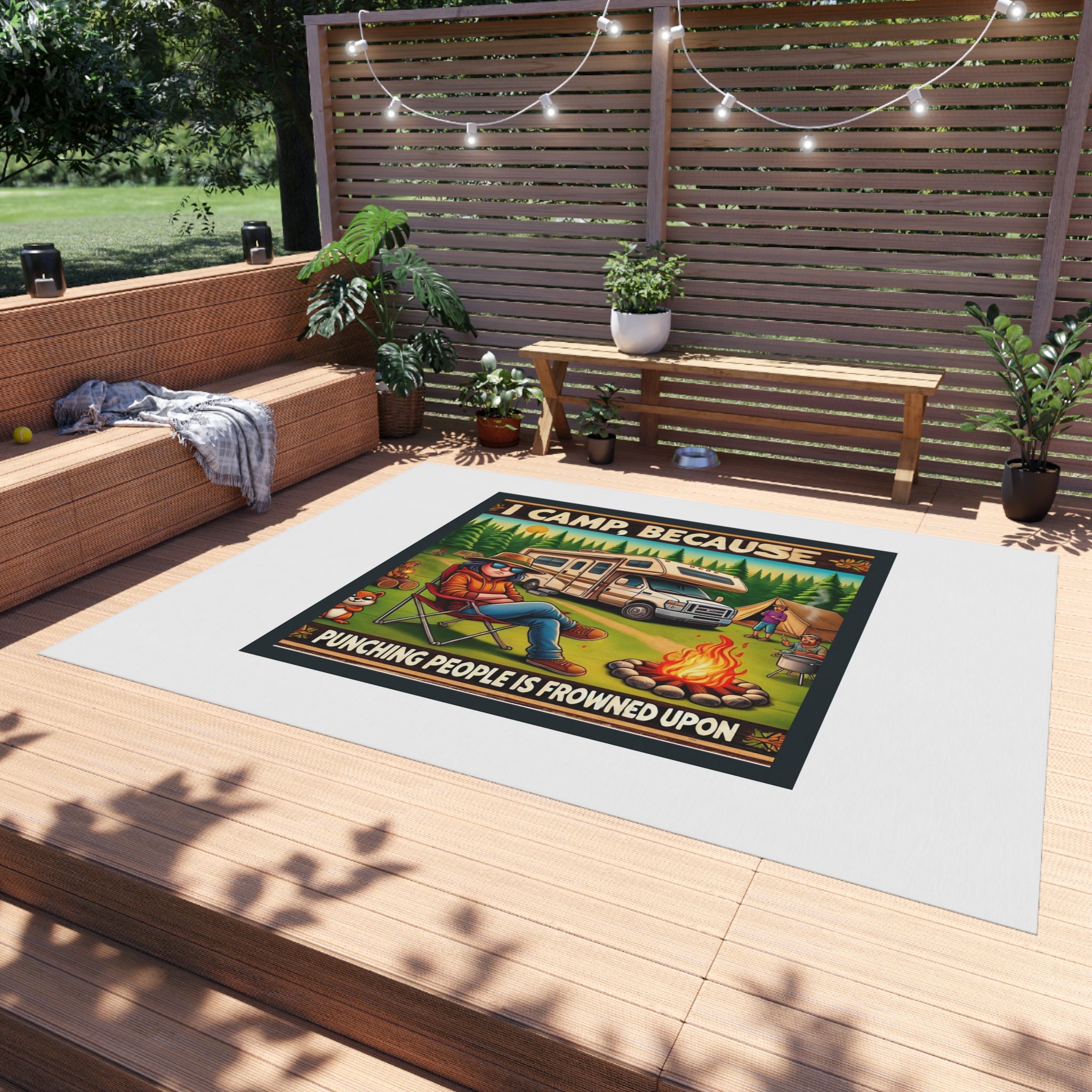 Outdoor Rug - I CAMP, because punching people is frowned upon