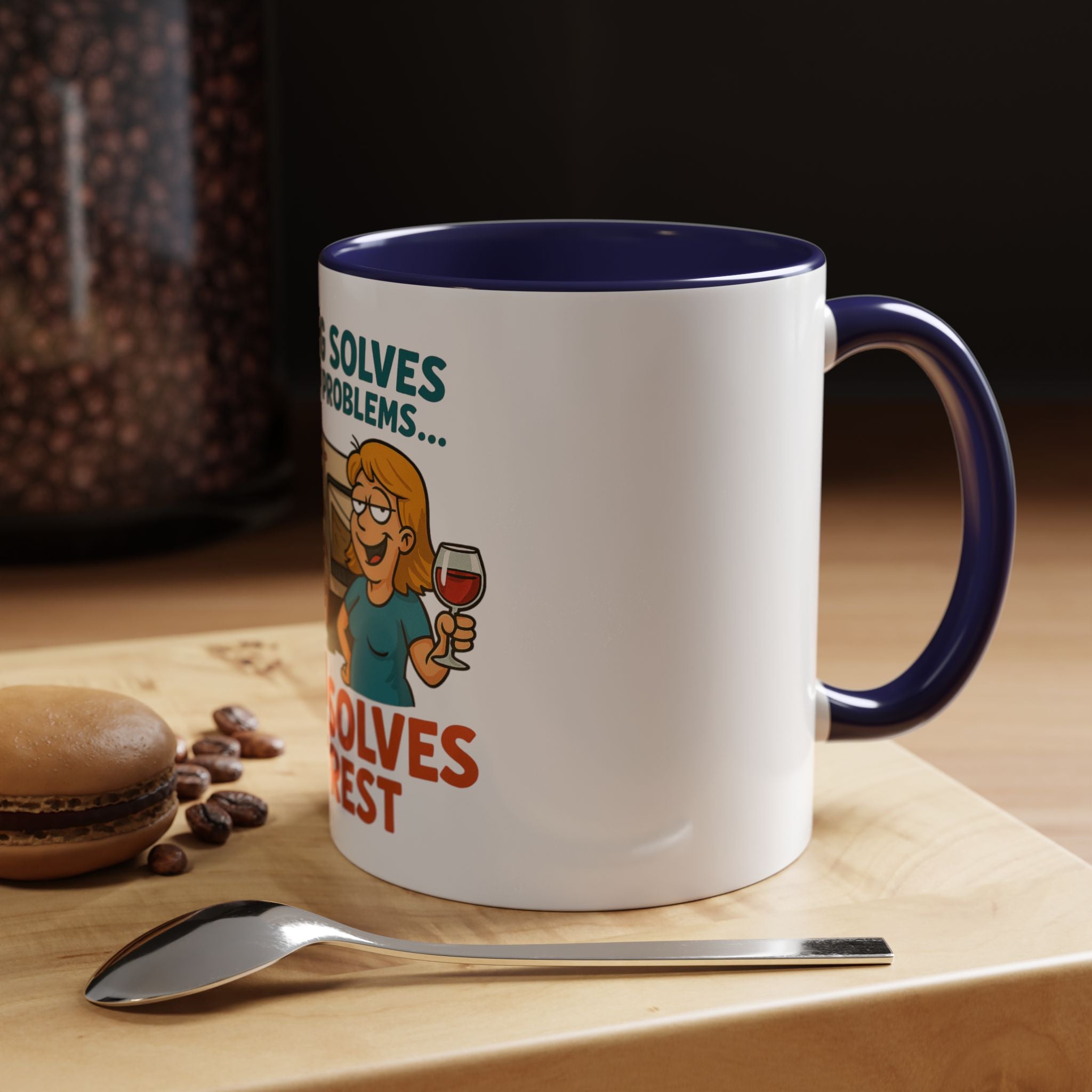 Camping Coffee Mug - Wine Solves the Rest - Fun Camper Mug for Nature Lovers, Gift for Adventurers, Travel Mug, Coffee Lover's Gift