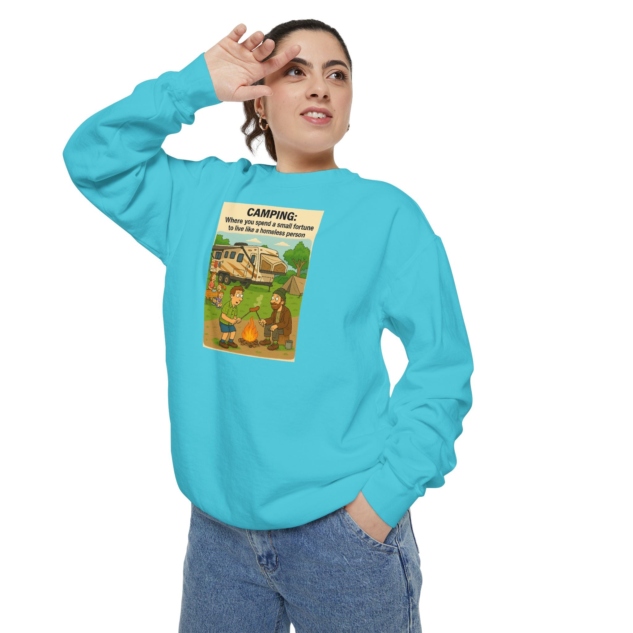 Camping Adventure Sweatshirt, Unisex Garment-DyedPullover, Cozy Casual Wear, Outdoor Enthusiast Gift, Camping Trip Apparel