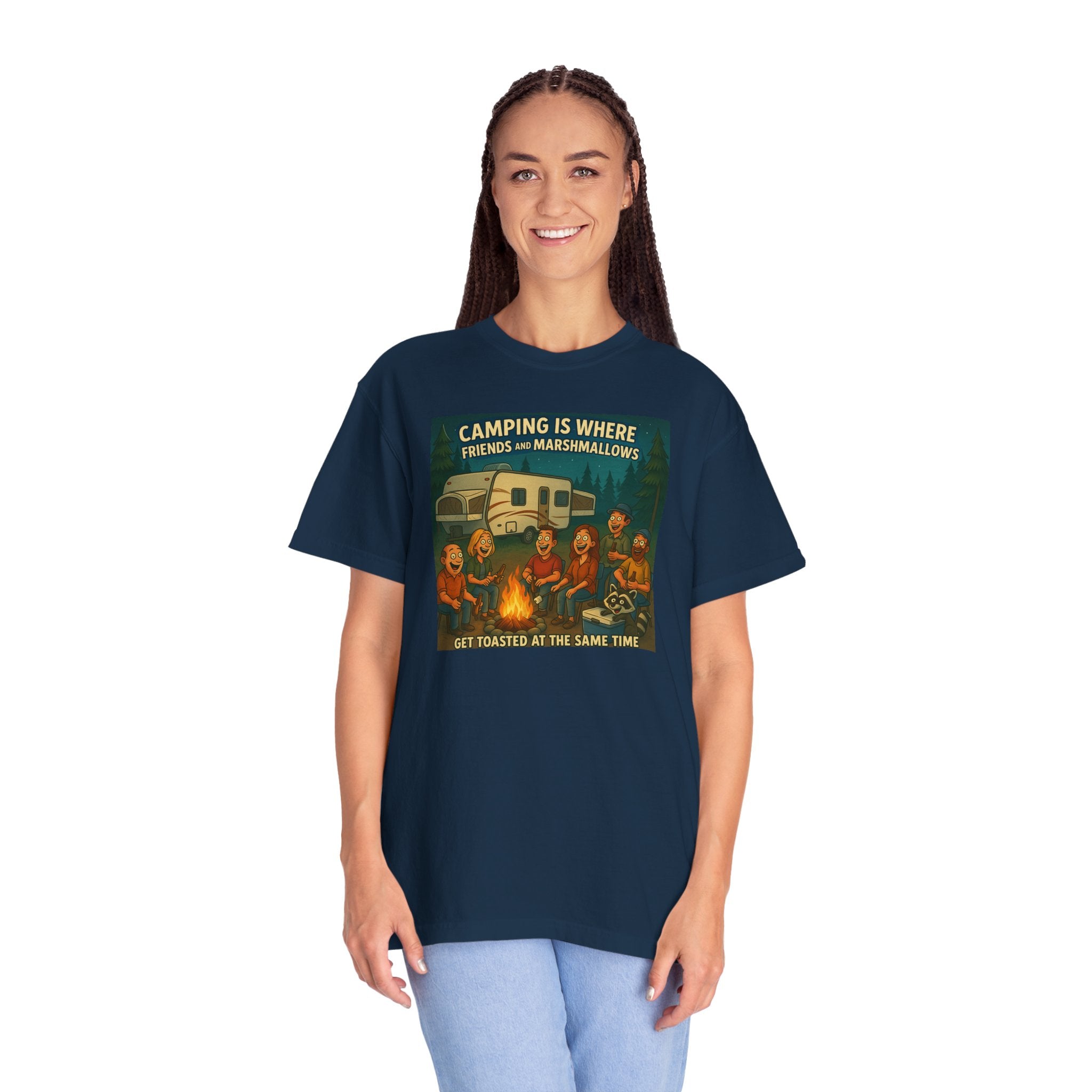 Camping T-Shirt: Get Toasted with Friends, Unisex Garment-Dyed Tee, Outdoor Adventure Shirt, Camping Gift, Summer BBQ Shirt, Family [...]