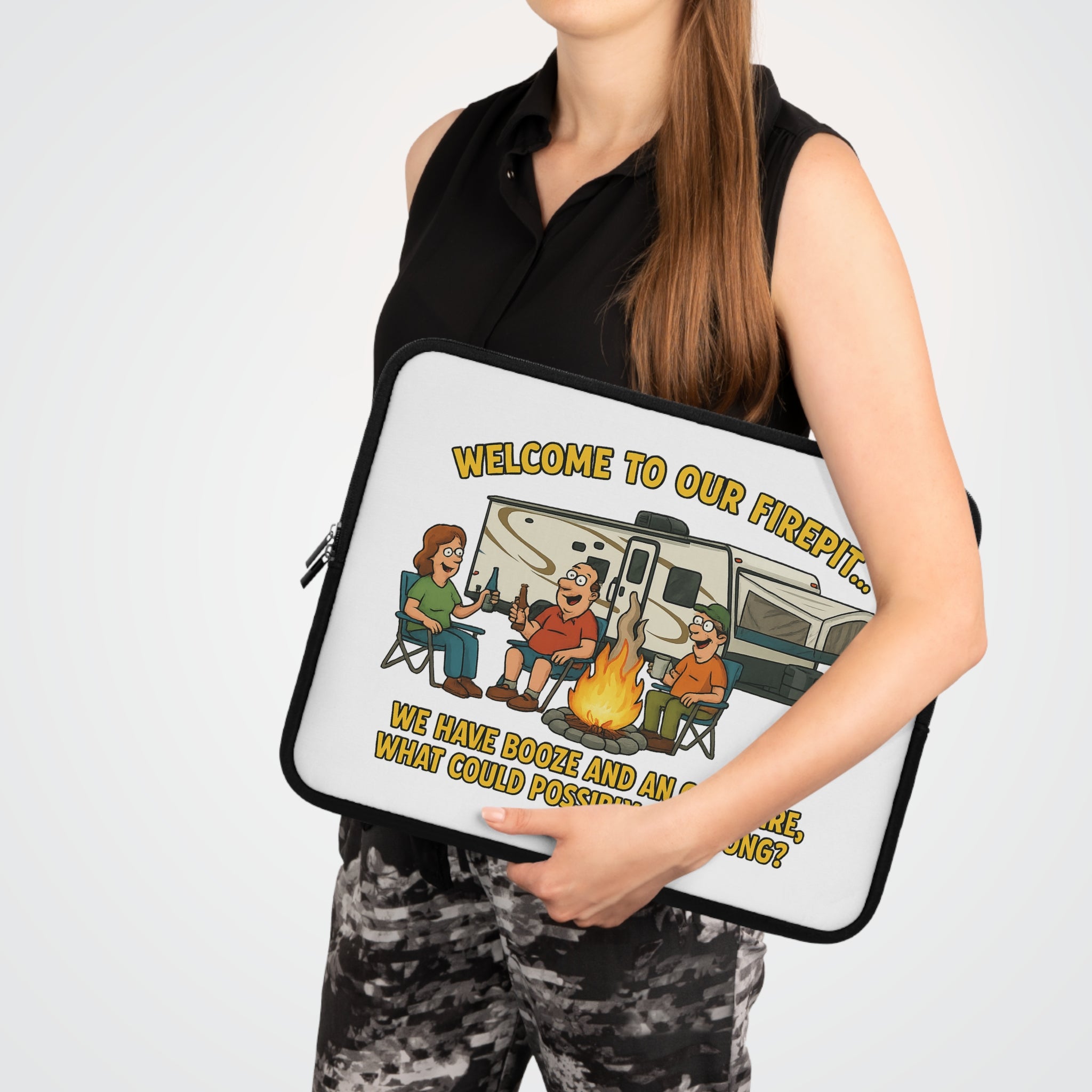 Funny Camping Laptop Sleeve - Welcome to Our Firepit, Outdoors Gift, Camping Accessories, Laptop Case, Personalized Tech Sleeve