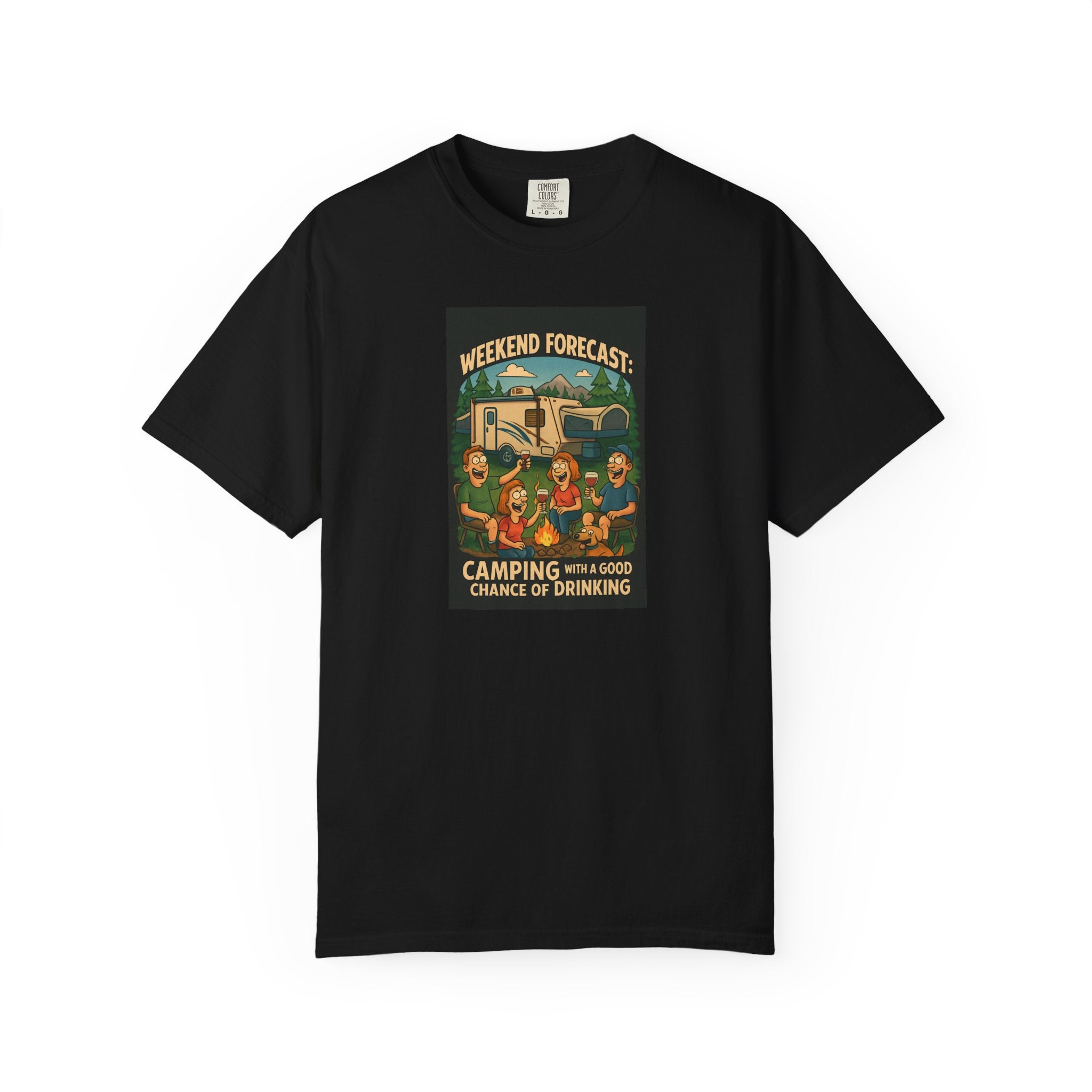 Camping Forecast T-Shirt, Unisex Graphic Tee, Gift for Campers, Outdoor Adventure Apparel, Weekend Getaway Shirt, Nature Lover's Tee