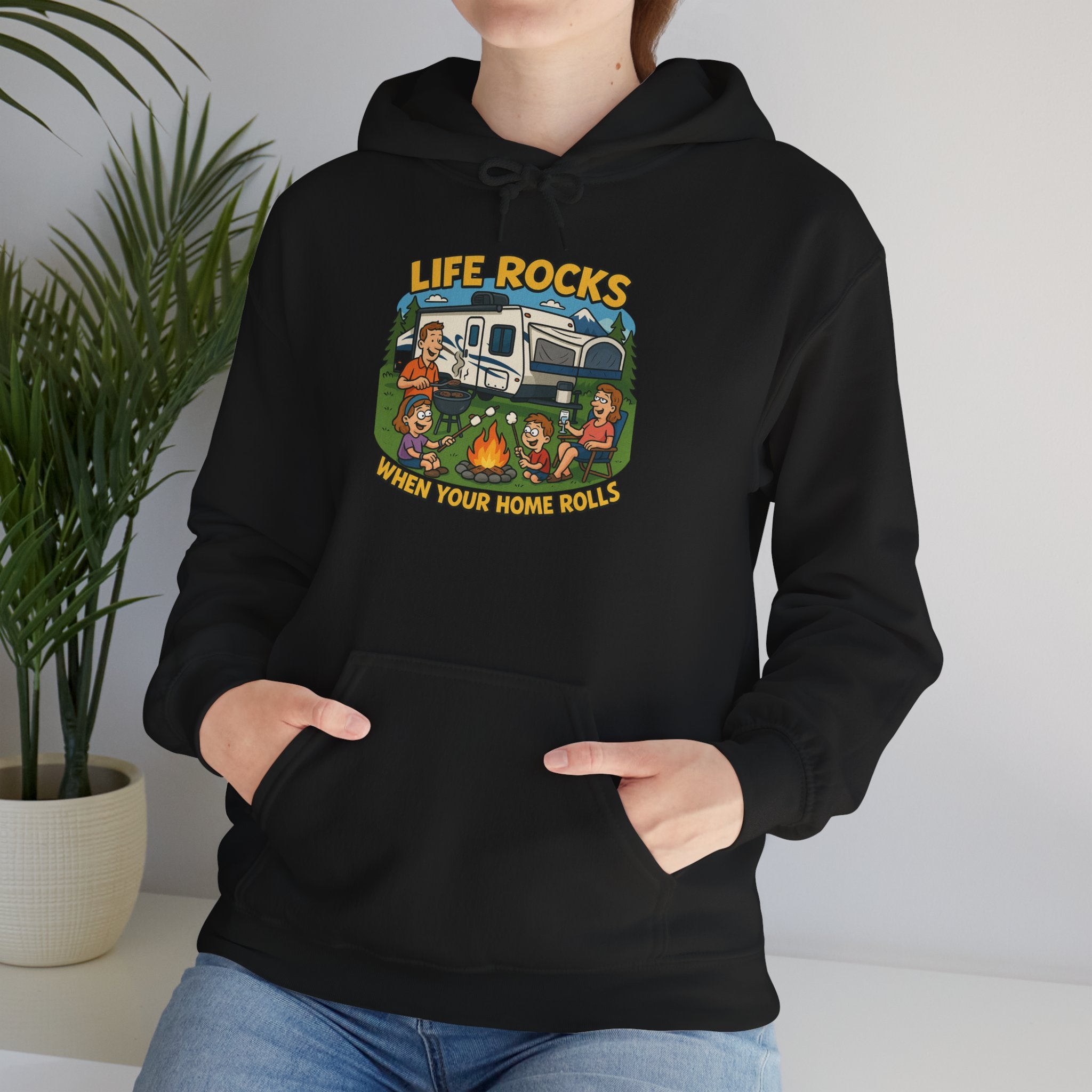 Campfire Adventure Hoodie with Retro Design, Cozy Gift for Outdoor Lovers, Perfect for Camping, Road Trips, and Casual Wear