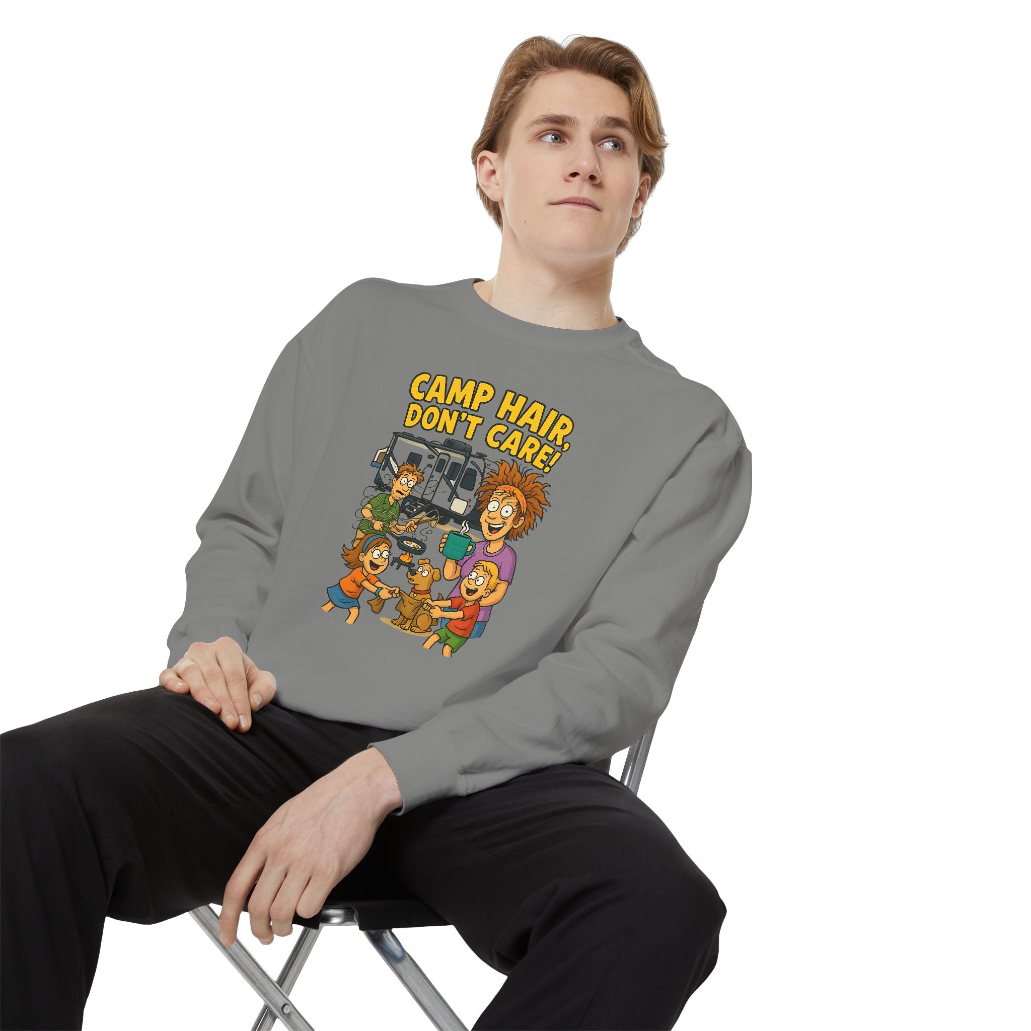 Camp Hair Don't Care Sweatshirt, Cozy Unisex Sweater, Perfect for Campers, Gift for Travel Lovers, Casual Outfit, All Season