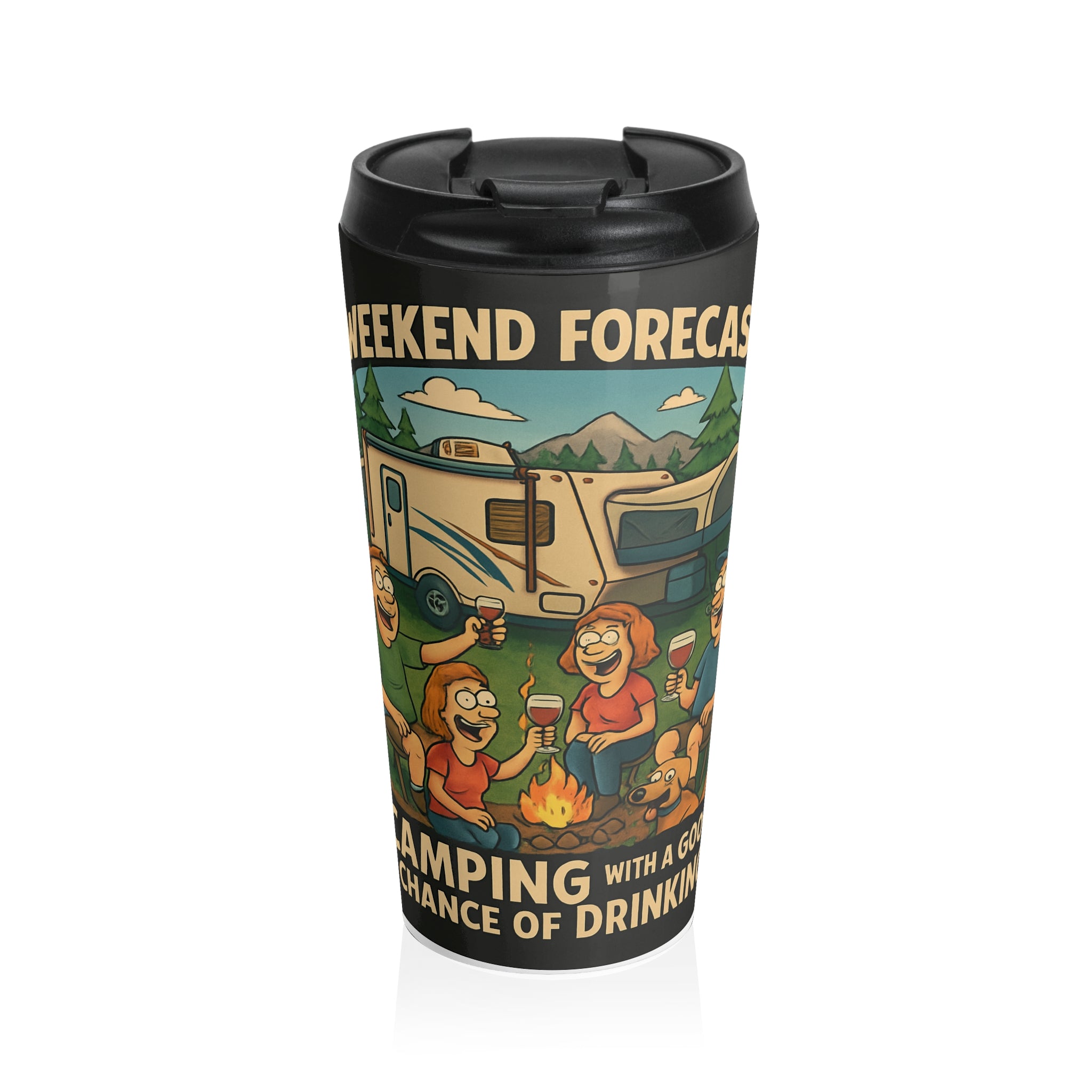 Weekend Camping Travel Mug - Stainless Steel Insulated Travel Cup, Coffee Mug for Outdoors, Adventure Gift, Unique Camping Quote