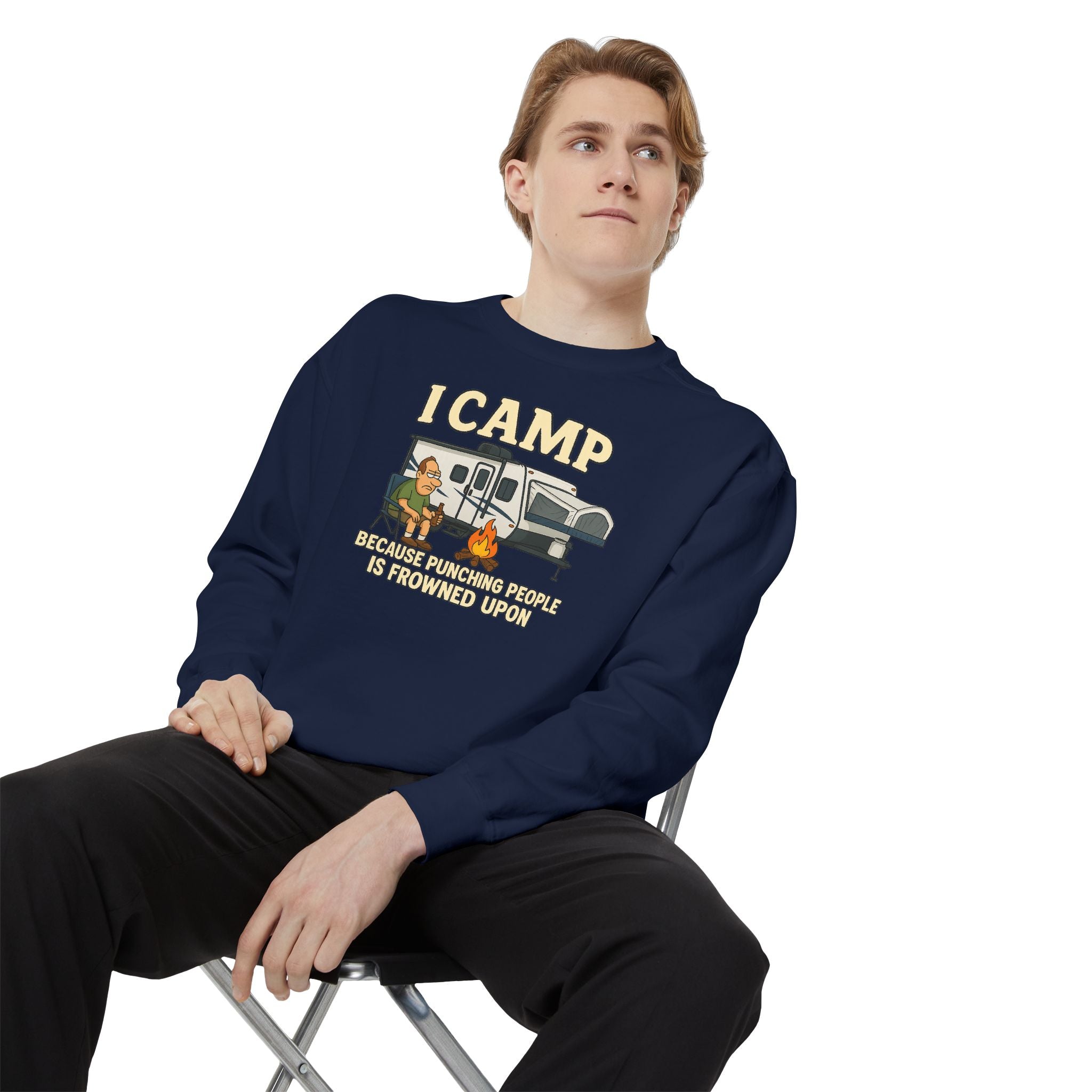I Camp Unisex Garment-Dyed Sweatshirt - Cozy Camping Apparel for Outdoor Lovers