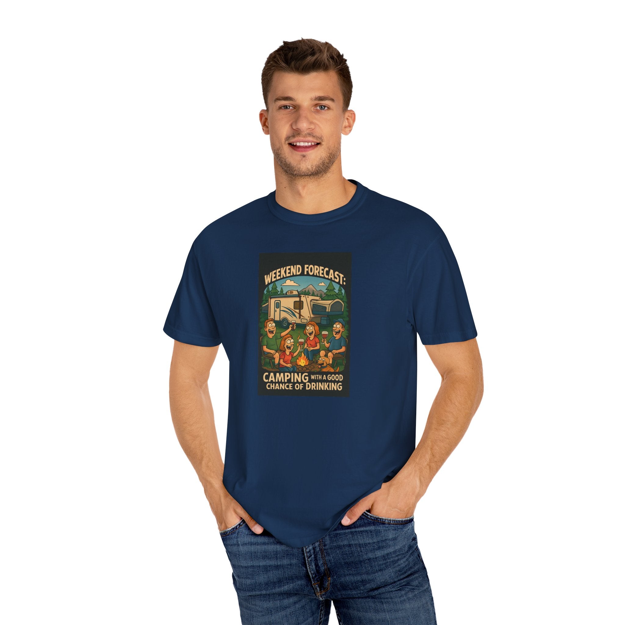 Camping Forecast T-Shirt, Unisex Graphic Tee, Gift for Campers, Outdoor Adventure Apparel, Weekend Getaway Shirt, Nature Lover's Tee