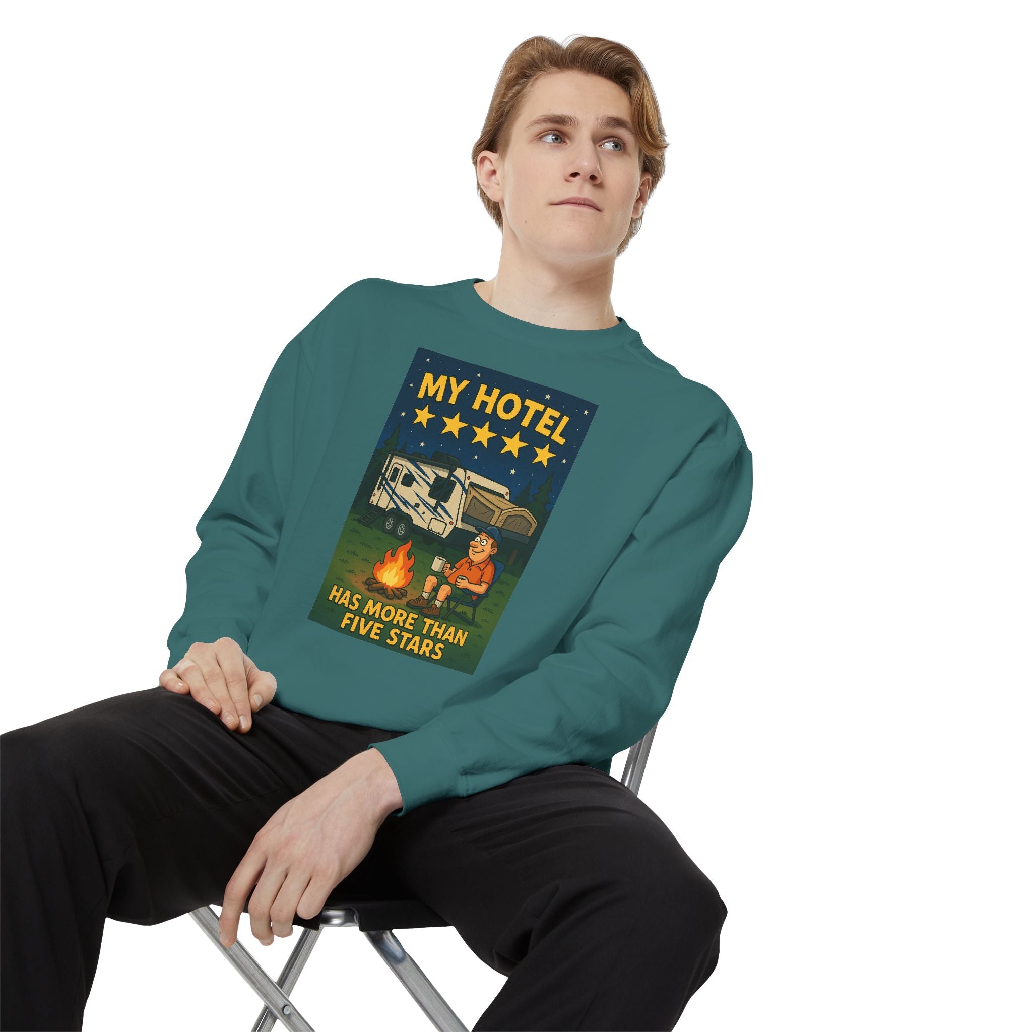 My Hotel Sweatshirt - Cozy Camping Apparel, Unisex Garment-Dyed Sweatshirt for Outdoor Lovers, Perfect for Bonfire Nights, Gift for Campers