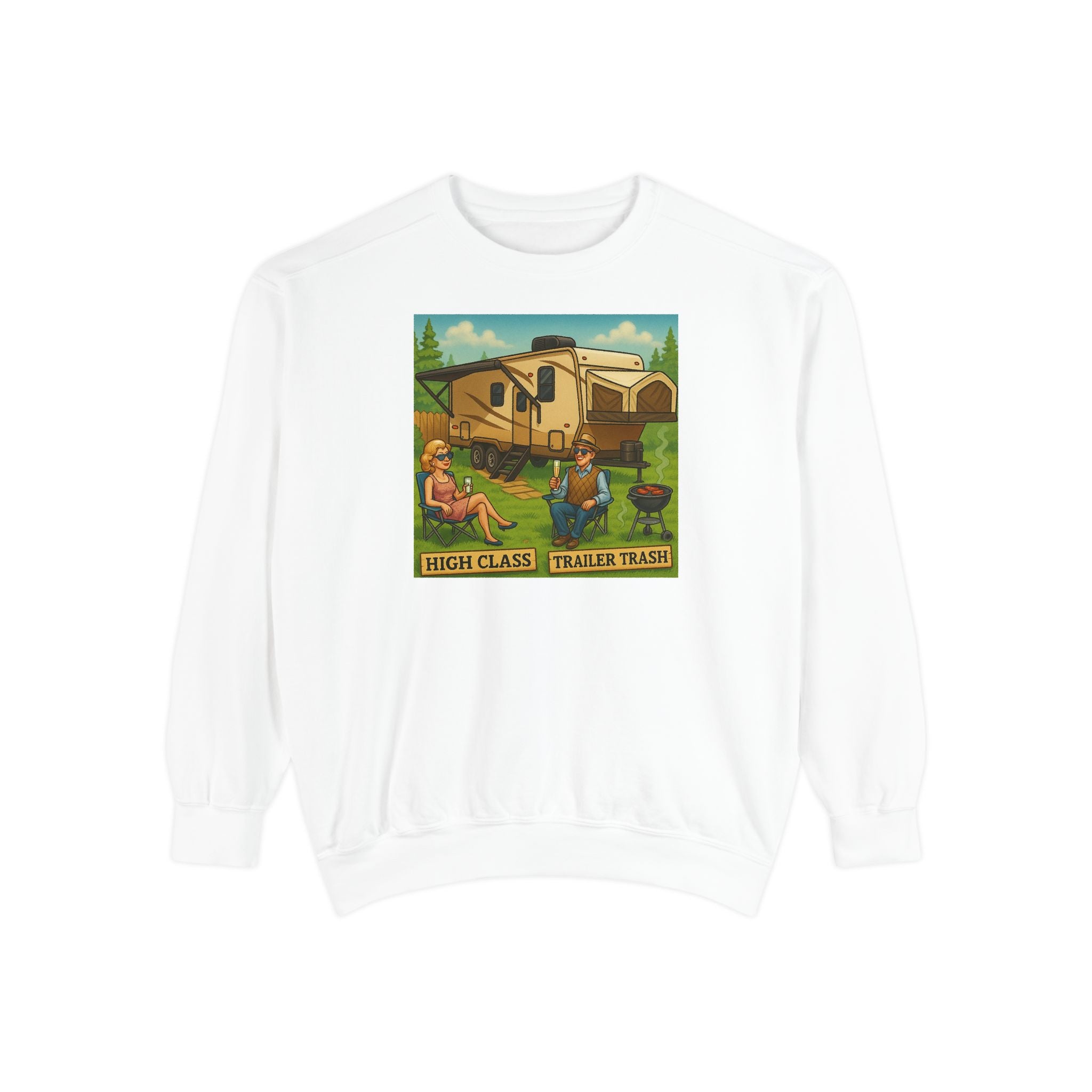 Vintage-Inspired Unisex Sweatshirt with 'High Class Trail Trash' Design