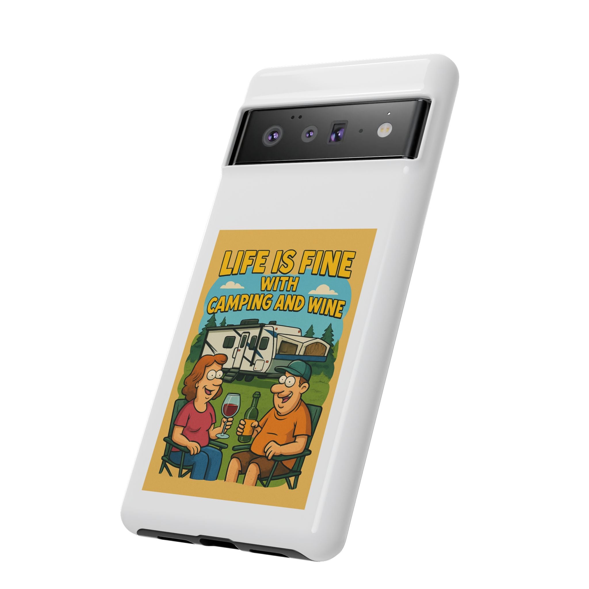 Camping & Wine Phone Case, Outdoor Adventure Accessory, Fun Gift for Campers, Summer Travel Essential, RV Lover Present