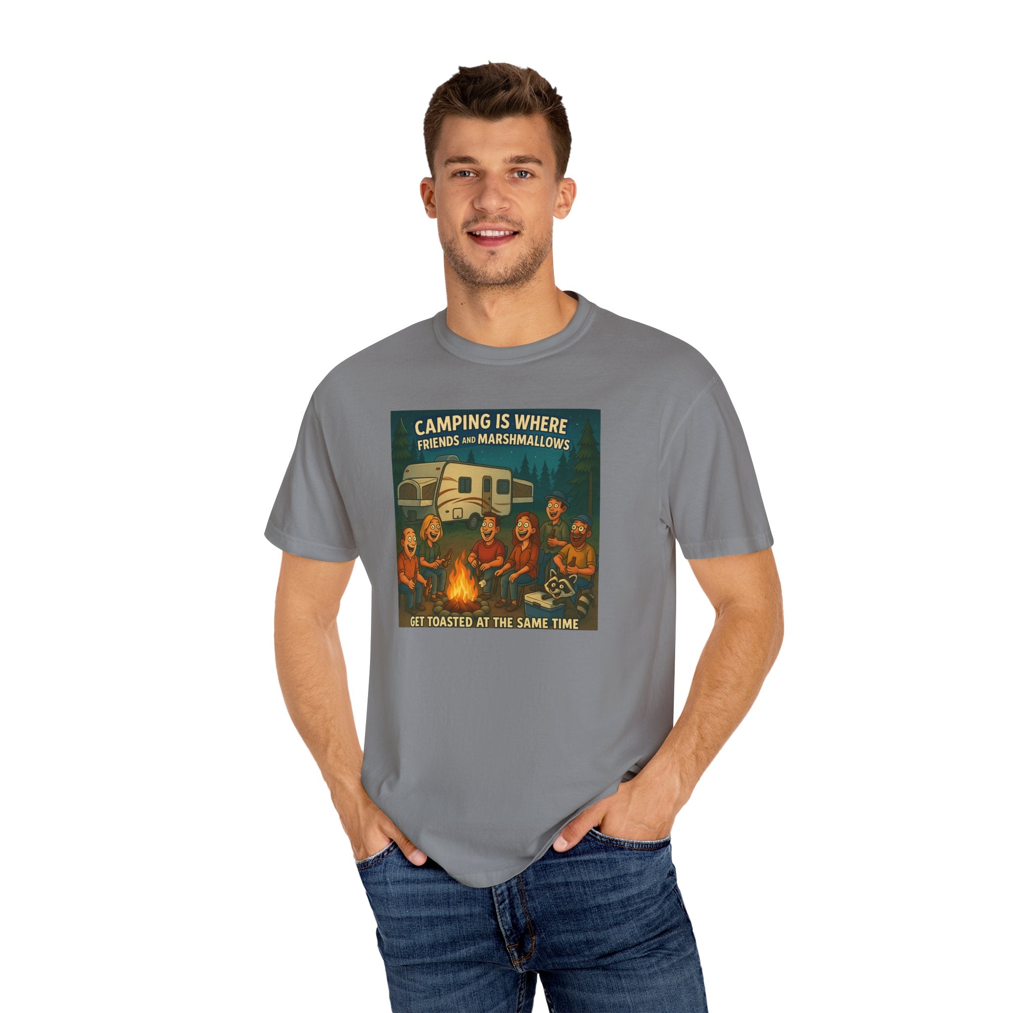 Camping T-Shirt: Get Toasted with Friends, Unisex Garment-Dyed Tee, Outdoor Adventure Shirt, Camping Gift, Summer BBQ Shirt, Family [...]