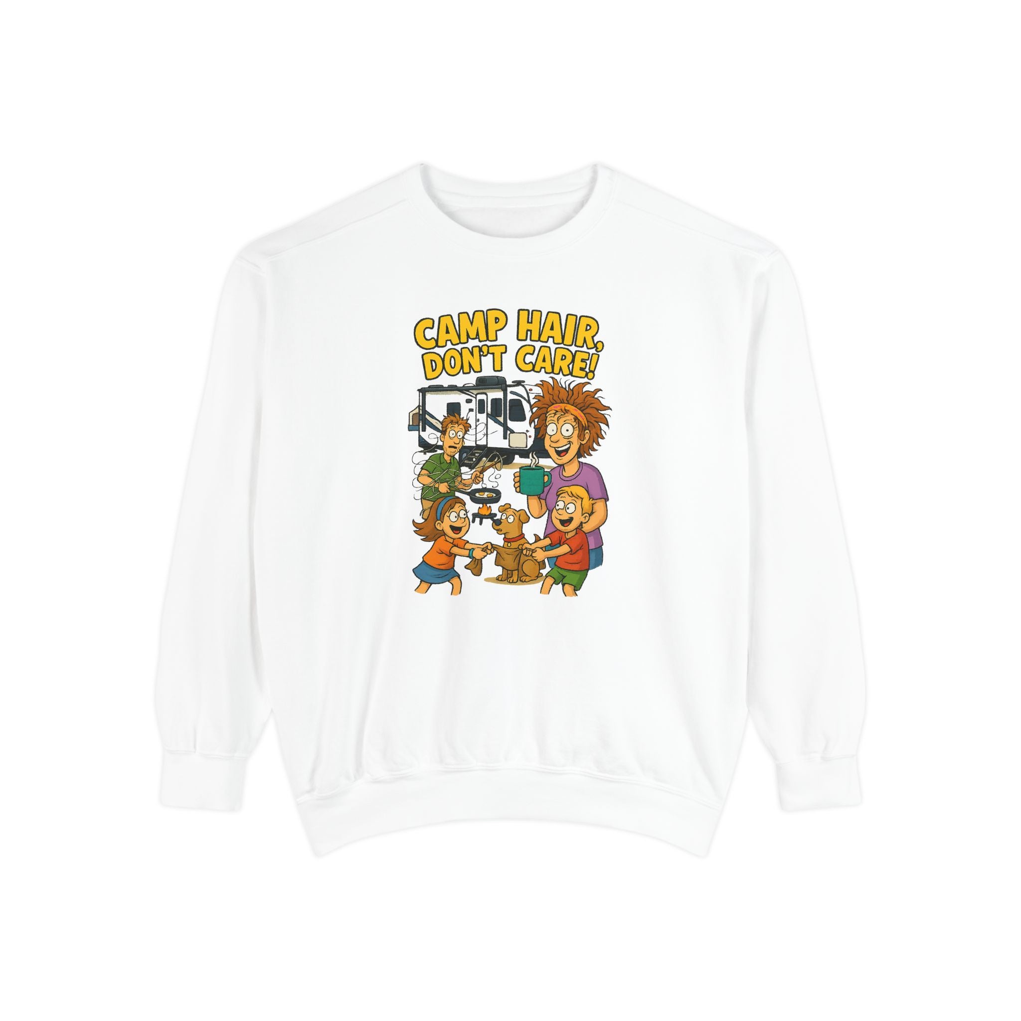 Camp Hair Don't Care Sweatshirt, Cozy Unisex Sweater, Perfect for Campers, Gift for Travel Lovers, Casual Outfit, All Season