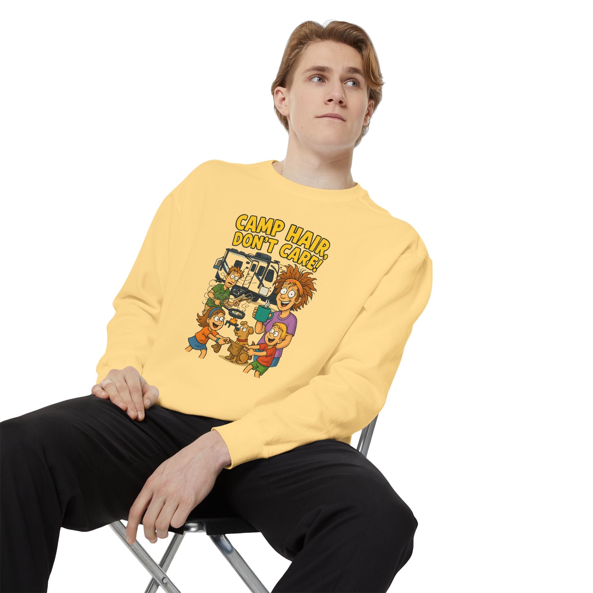 Camp Hair Don't Care Sweatshirt, Cozy Unisex Sweater, Perfect for Campers, Gift for Travel Lovers, Casual Outfit, All Season