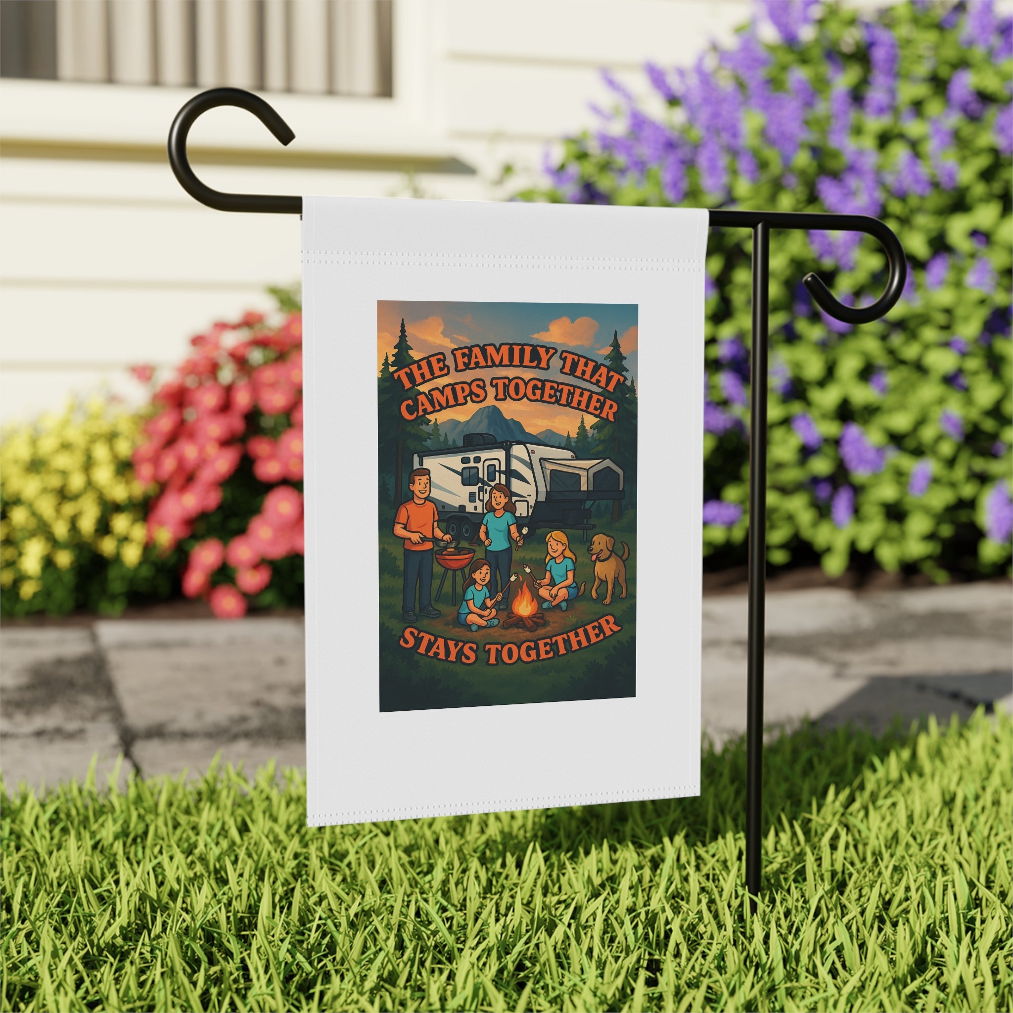 Camping Family Banner, Outdoor Decor, Garden Flag, Family Reunion Gift, RV Fun Sign, Camping Themed Home Decor