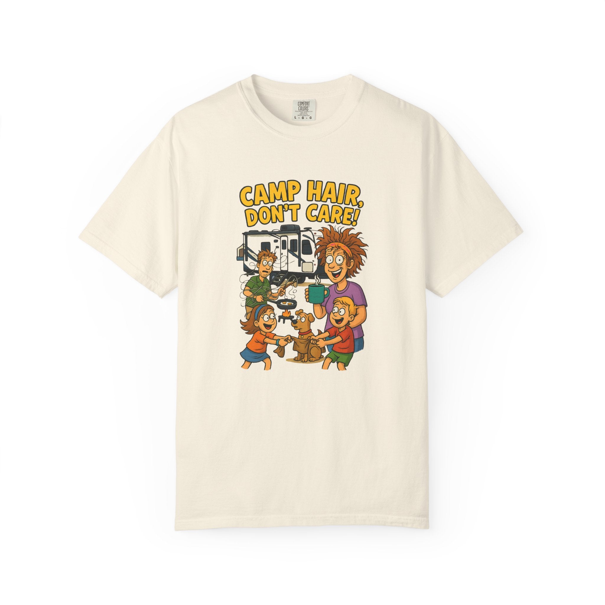 Camp Hair Don't Care T-Shirt, Unisex Garment-Dyed Tee, Camping Apparel, Funny Summer Shirt, Outdoor Lovers Gift, Vacation Essential