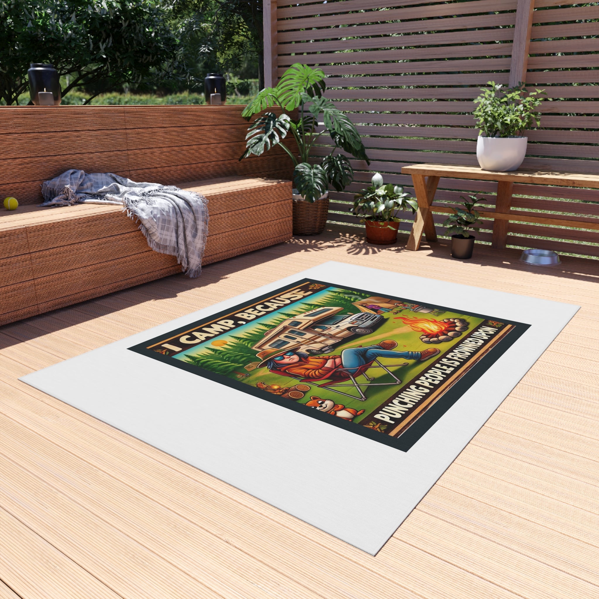 Outdoor Rug - I CAMP, because punching people is frowned upon