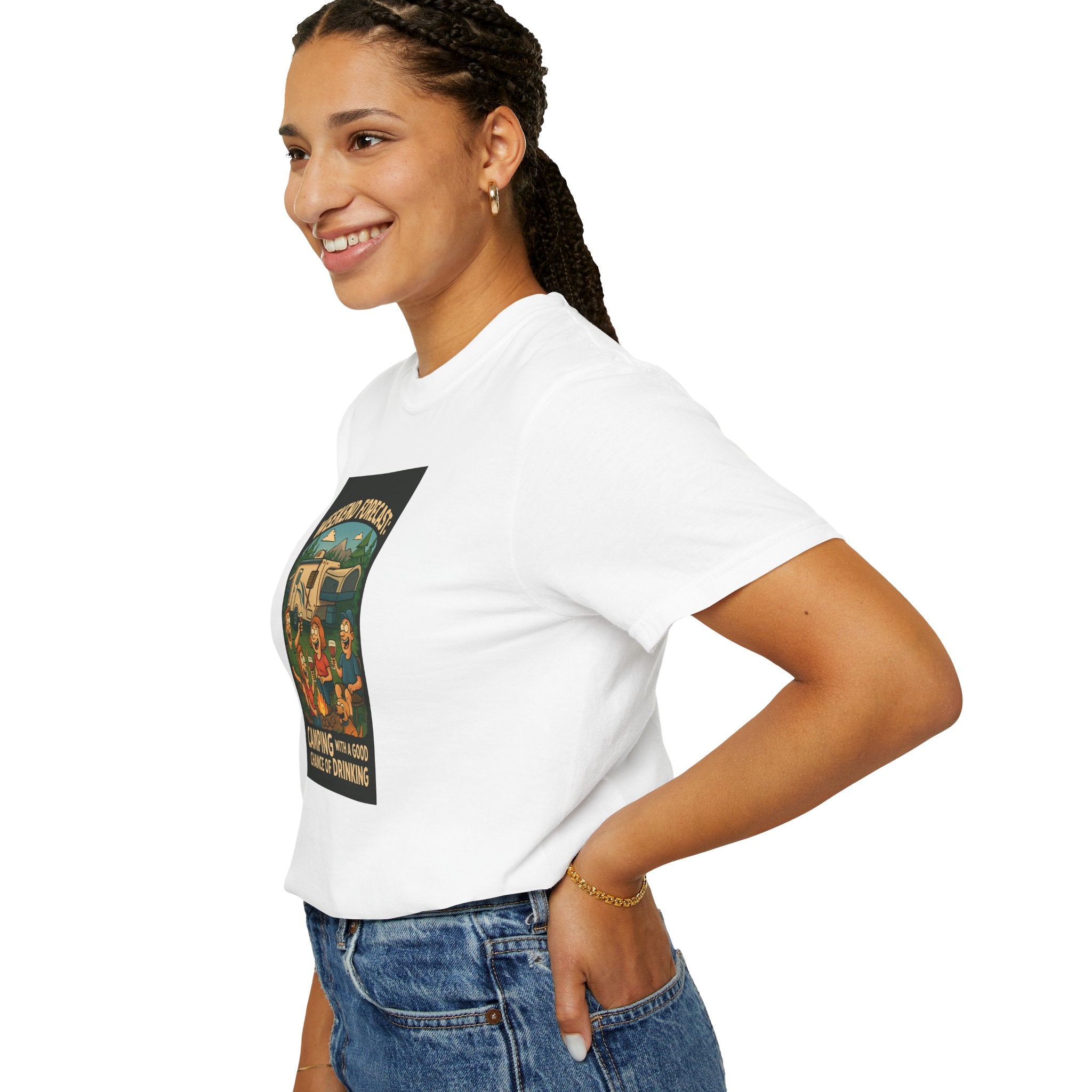 Camping Forecast T-Shirt, Unisex Graphic Tee, Gift for Campers, Outdoor Adventure Apparel, Weekend Getaway Shirt, Nature Lover's Tee