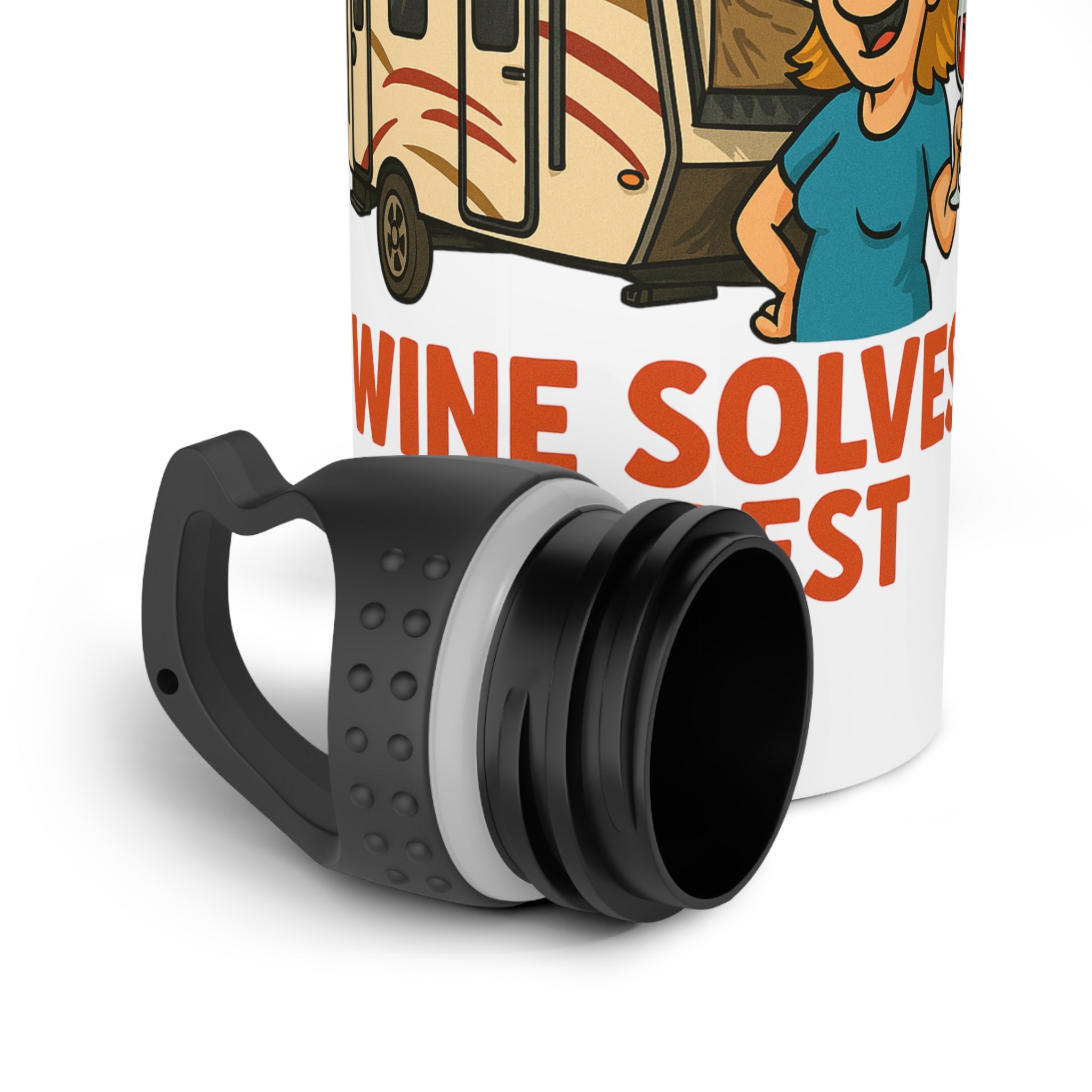Camping Wine Problem Solver Water Bottle, Travel Mug, Outdoor Gear Gift, Fun Camping Accessories, Adventure Hydration Bottle