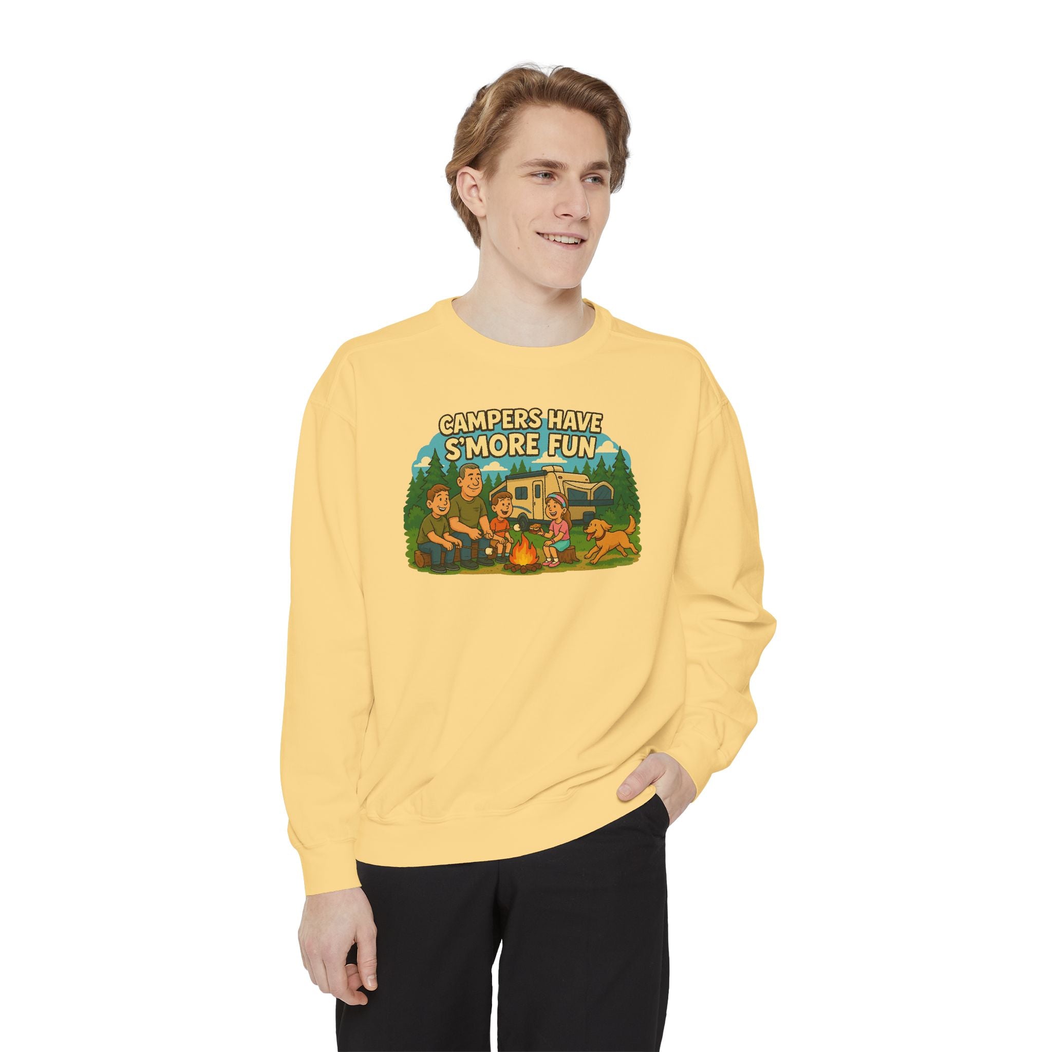 Camper Vibes Sweatshirt - Enjoy S'mores, Unisex Campfire Clothing, Perfect for Outdoor Adventures, Gift for Adventurers, Cozy Camping Attire